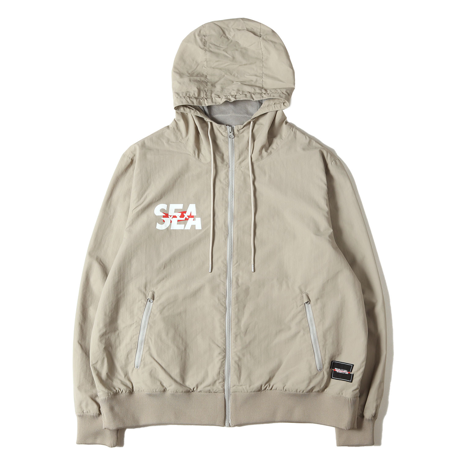 WIND AND SEA ウィンダンシー ジャケット ベージュ サイズ:L | GOD SELECTION XXX コラボロゴ ナイロン フルジップ フーデッド ジャケット (NYLON PARKA) | アウター ブルゾン 上着【メンズ】【中古】【美品】【K4785】