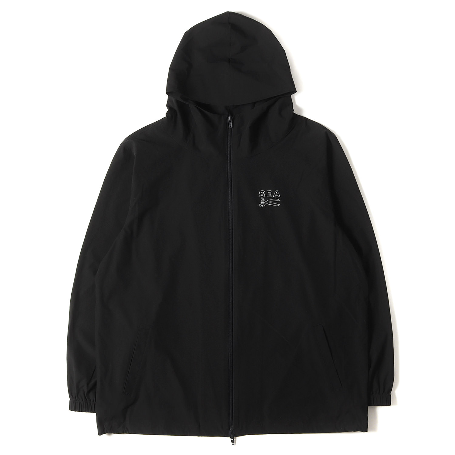WIND AND SEA ウィンダンシー ジャケット ブラック 黒 サイズ:XL | DENHAM フェイクステッチロゴ ストレッチナイロン フルジップ トラック パーカー (Truck Parka) | アウター ブルゾン 上着【メンズ】【中古】【K4773】
