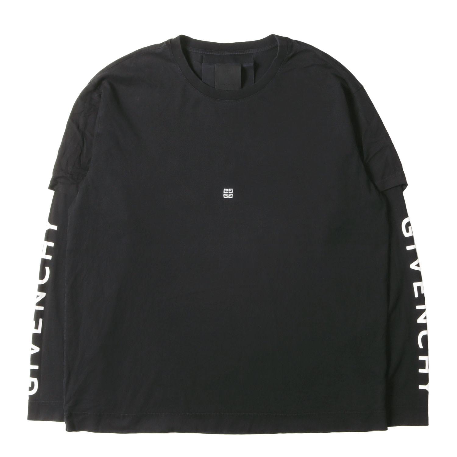 GIVENCHY ジバンシィ Tシャツ ブラック 黒 サイズ:XL | 4Gロゴ刺繍 / アームブランドロゴプリント レイヤード ロングスリーブ Tシャツ (BM71G53) | トップス カットソー 長袖【メンズ】【中古】【K4857】|ブランド古着のBEEGLE by Boo-Bee