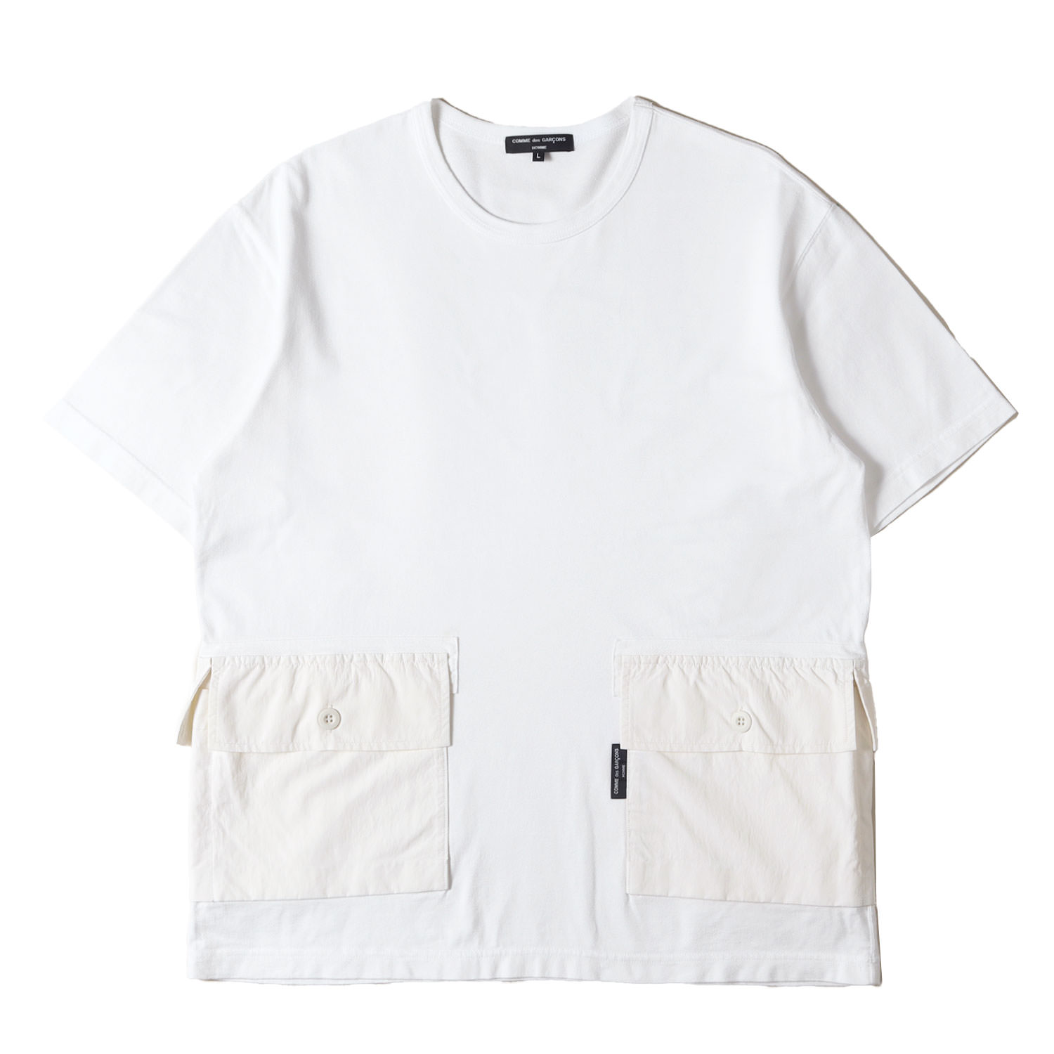 COMME des GARCONS HOMME コム デ ギャルソン Tシャツ ホワイト 白 サイズ:L | 21SS フラップ ミリタリーポケット Tシャツ | トップス カットソー 半袖 | 日本製【メンズ】【中古】【K4787】