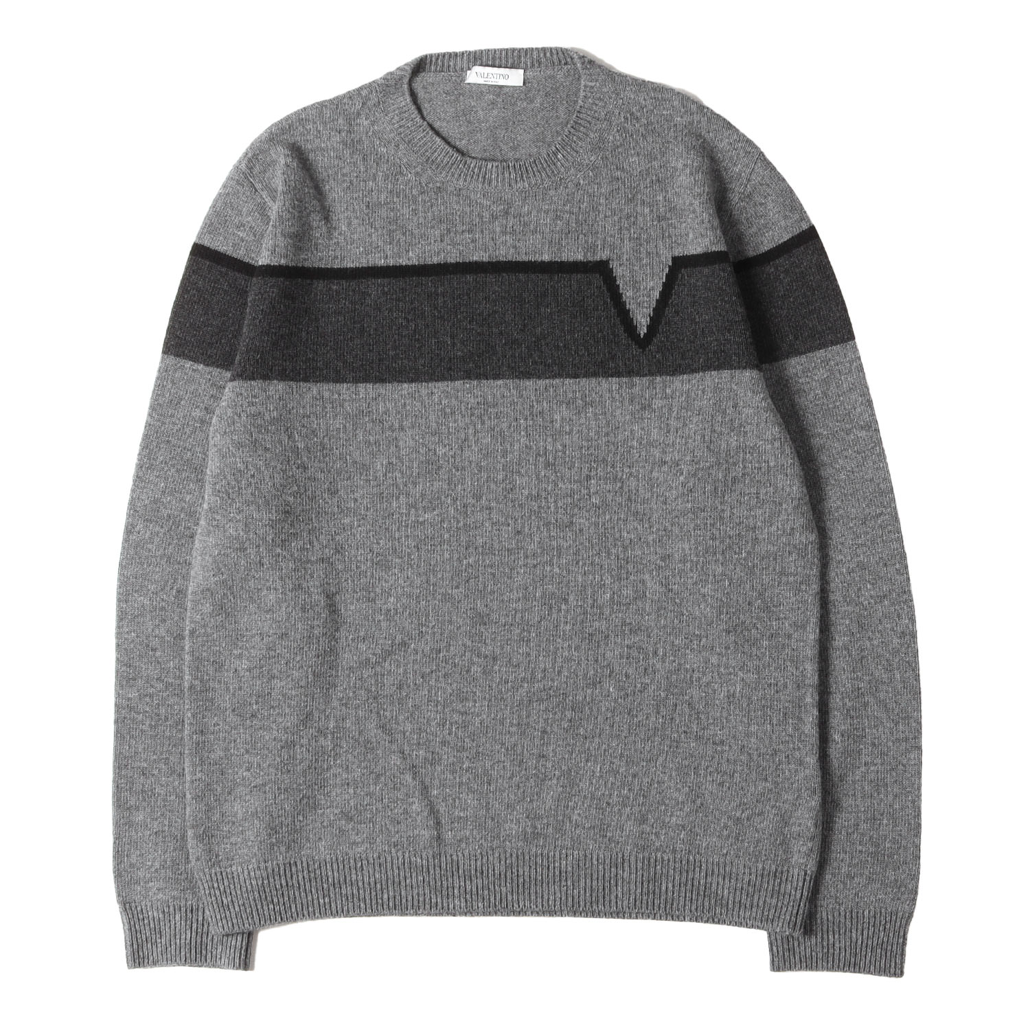 VALENTINO ヴァレンティノ ニット ヘザーグレー サイズ:L | Vジャガード ニット セーター | トップス イタリア製 ブランド【メンズ】【中古】【美品】【K4805】