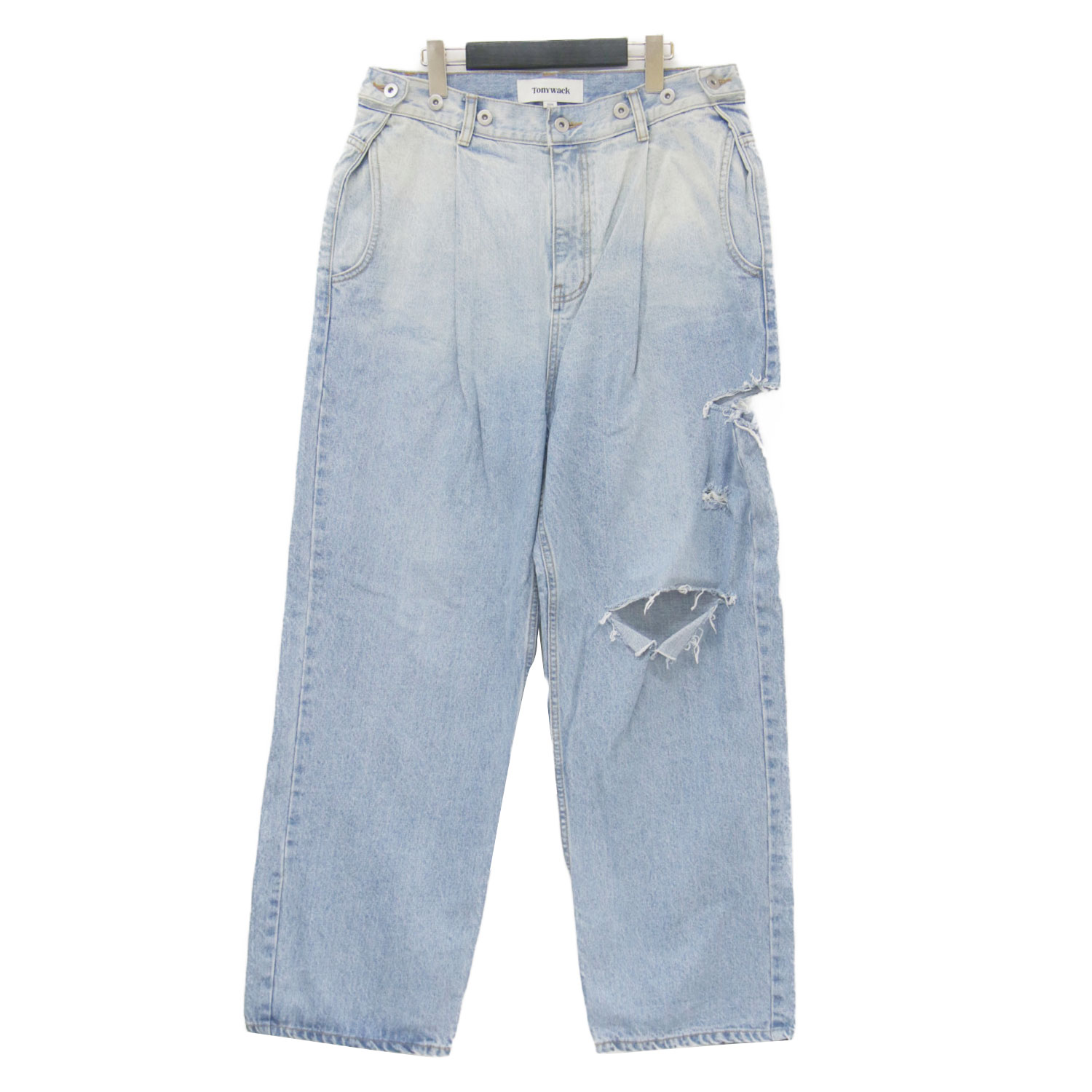 TONY WACK トニーワック パンツ ブルー サイズ:30(M) | 25春夏 ウエストタブ デニム パンツ | ワイド ダメージ加工 タック コットン | ボトムス ジーパン ジーンズ【レディース】【中古】【K4772】