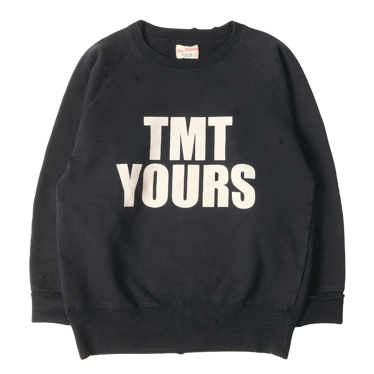 TMT ティーエムティー スウェット ブラック 黒 サイズ:S | ダメージ加工 YOURSロゴ ラグラン スウェットシャツ | トップス トレーナー 【メンズ】【中古】【K4773】