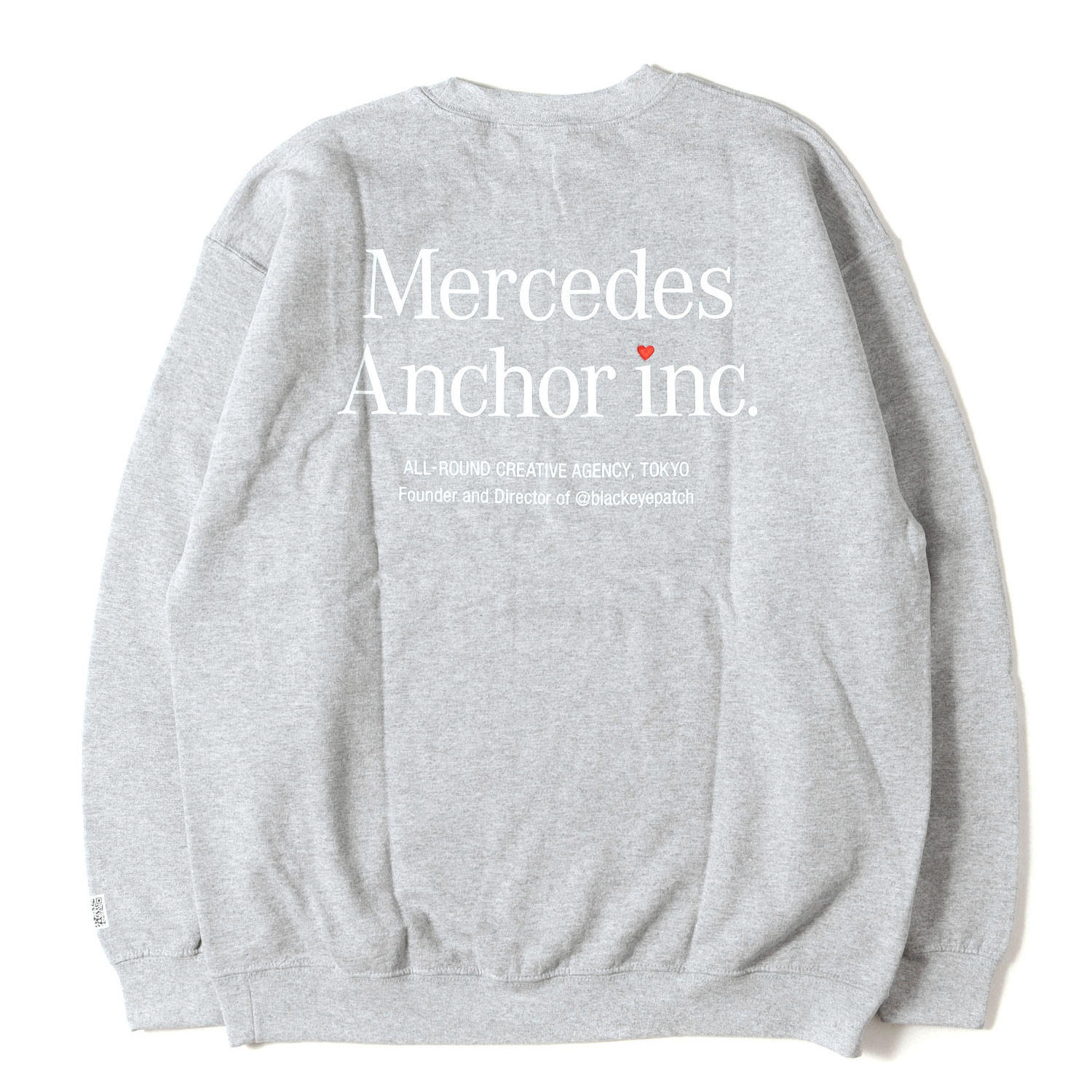 MERCEDES ANCHOR INC メルセデスアンカーインク 汗水 しろがね色 大きさ:L | バレンタイン青写真 ハート型ロゴタイプ 労働者の一団のど首 トレーナー (V-day crew sweat) | トップス 調教師【メンズ】【K4845】