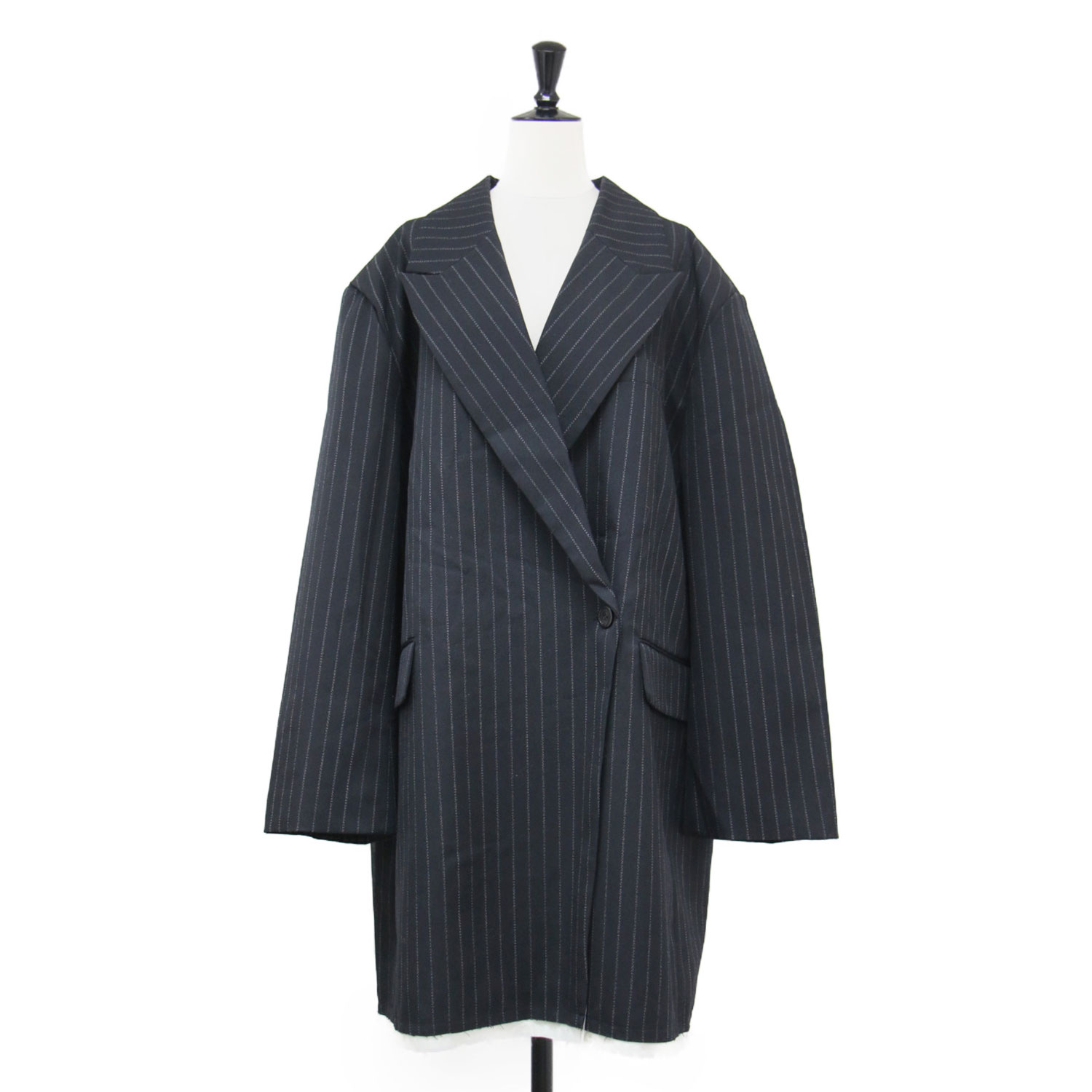 PRANK PROJECT プランク プロジェクト ジャケット ブラック 黒 サイズ:FREE | 23秋冬 ビッグ コンシャスジャケット / Big Conscious Jacket コート テーラード ストライプ 長袖 ワイド | アウター ジャケット 上着【レディース】【中古】【K4782】