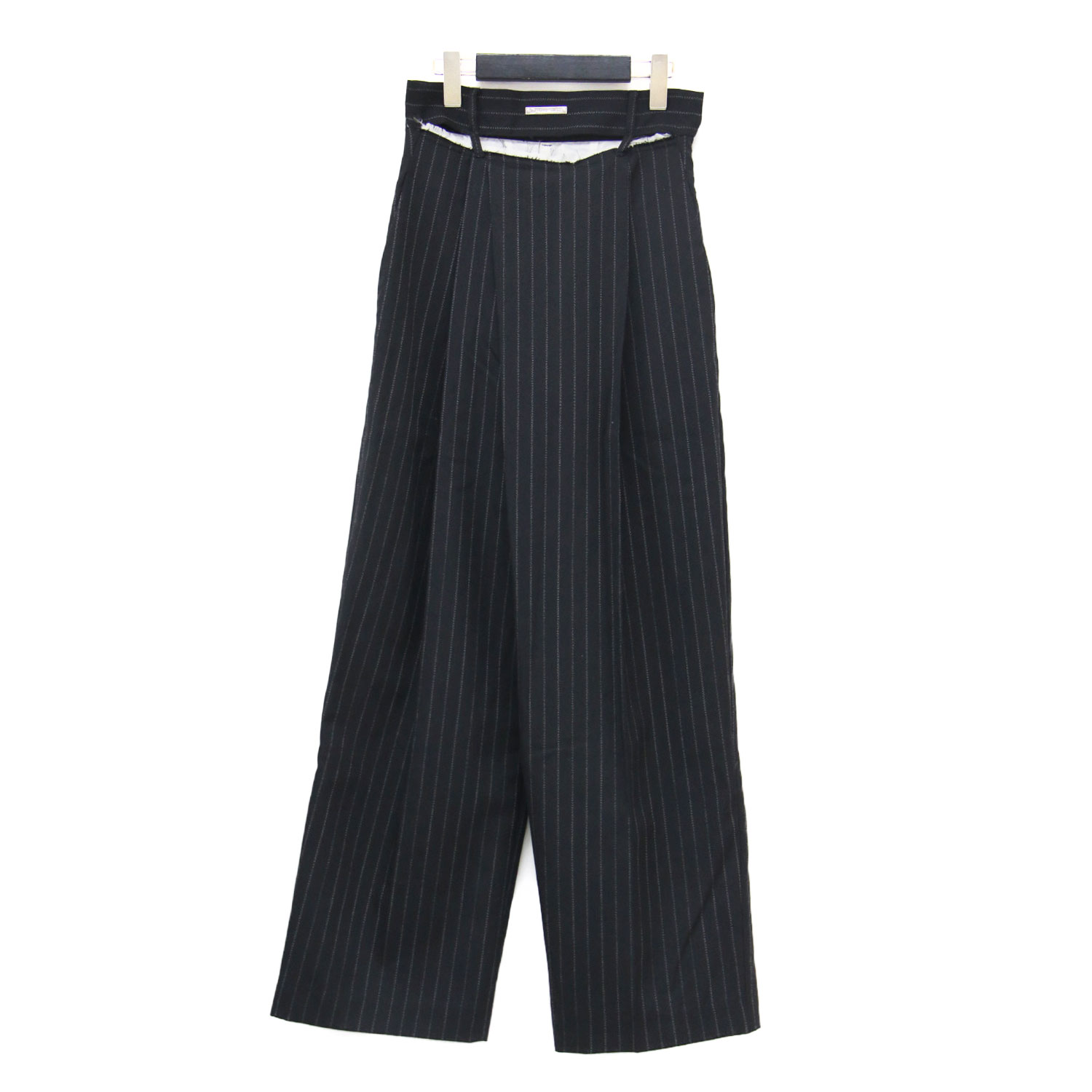 PRANK PROJECT プランク プロジェクト パンツ ブラック 黒 サイズ:38(M) | 23秋冬 ムーンスリット アシメタック パンツ / Moon Slit Asymmetry Tack Pants スラックス フルレングス ハイウエスト 肌見せ カットオフ | ボトムス ズボン【レディース】【中古】【K4776】