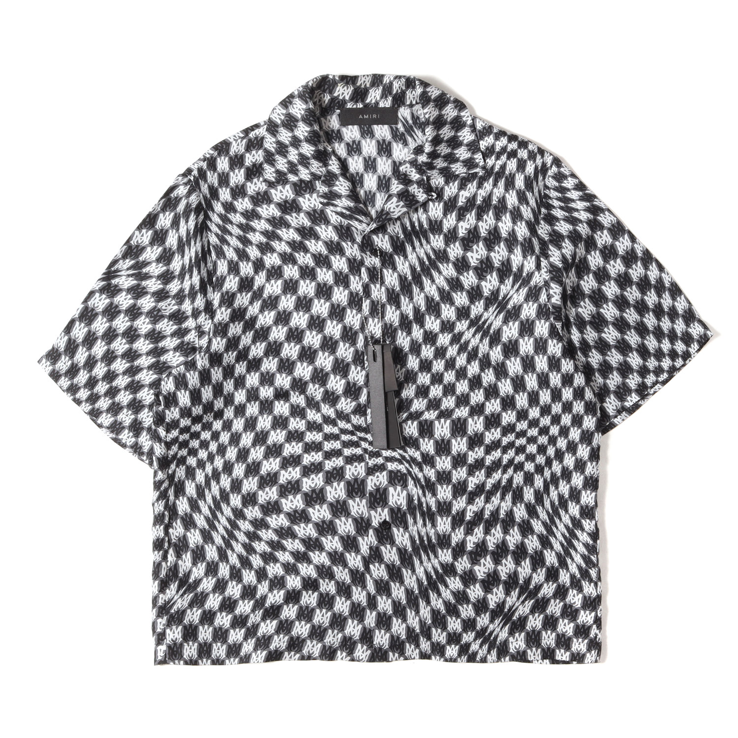 AMIRI アミリ シャツ グレー ブラック ホワイト サイズ:M | 23AW ウェービー ロゴ シルク ショートスリーブ シャツ (WAVY MA SS SILK SHIRT) | トップス カジュアルシャツ 半袖【メンズ】【中古】【K4784】