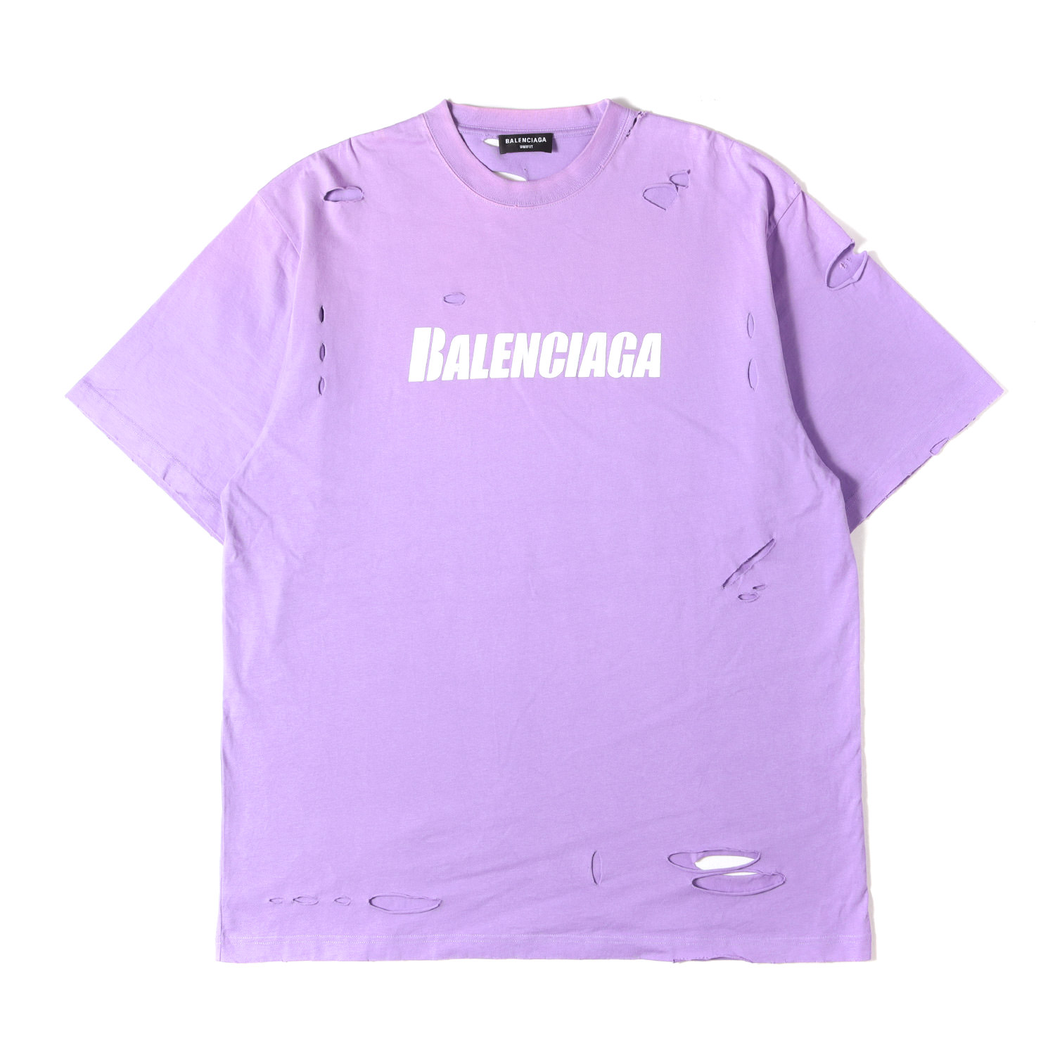 BALENCIAGA バレンシアガ Tシャツ ライトパープル サイズ:XS | 21SS デストロイ加工 ロゴ Tシャツ | トップス カットソー 半袖【メンズ】【中古】【K4874】|ブランド古着のBEEGLE by Boo-Bee