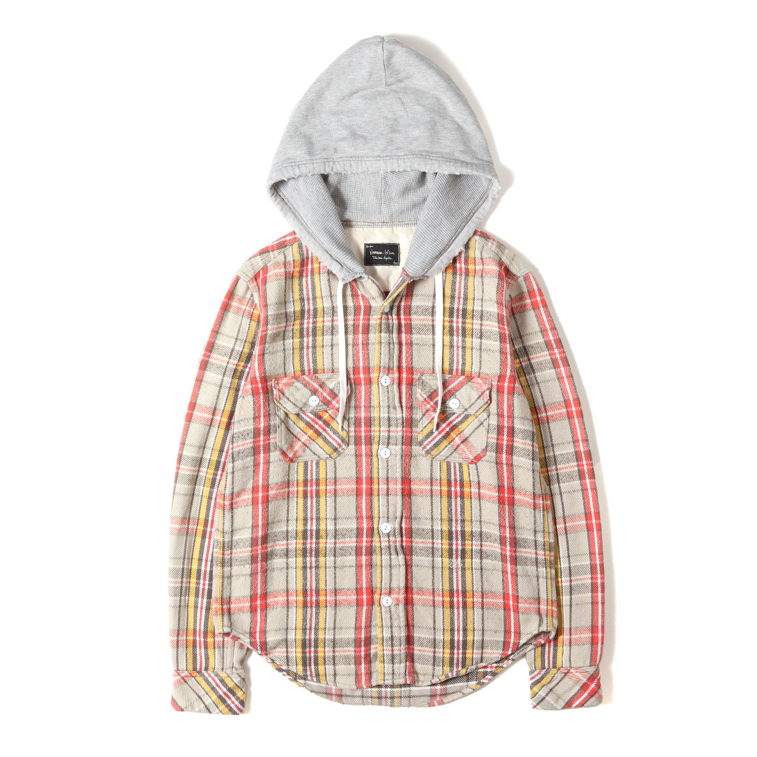 NUMBER (N)INE ナンバーナイン シャツ レッド グレー サイズ:3 | 05AW THS期 フード付き ヘビー チェック ネルシャツ | トップス カジュアルシャツ 長袖【メンズ】【中古】【K4774】