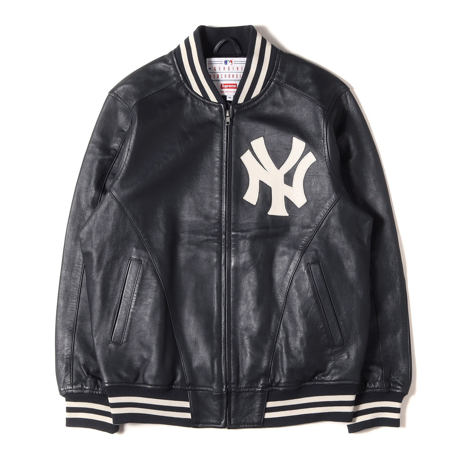 Supreme シュプリーム ジャケット ネイビー 紺 サイズ:M | New York Yankees ×47 Brand ラムスキンレザー バーシティジャケット / スタジャン(Leather Varsity Jacket) | アウター ブルゾン 上着【メンズ】【中古】【K4780】