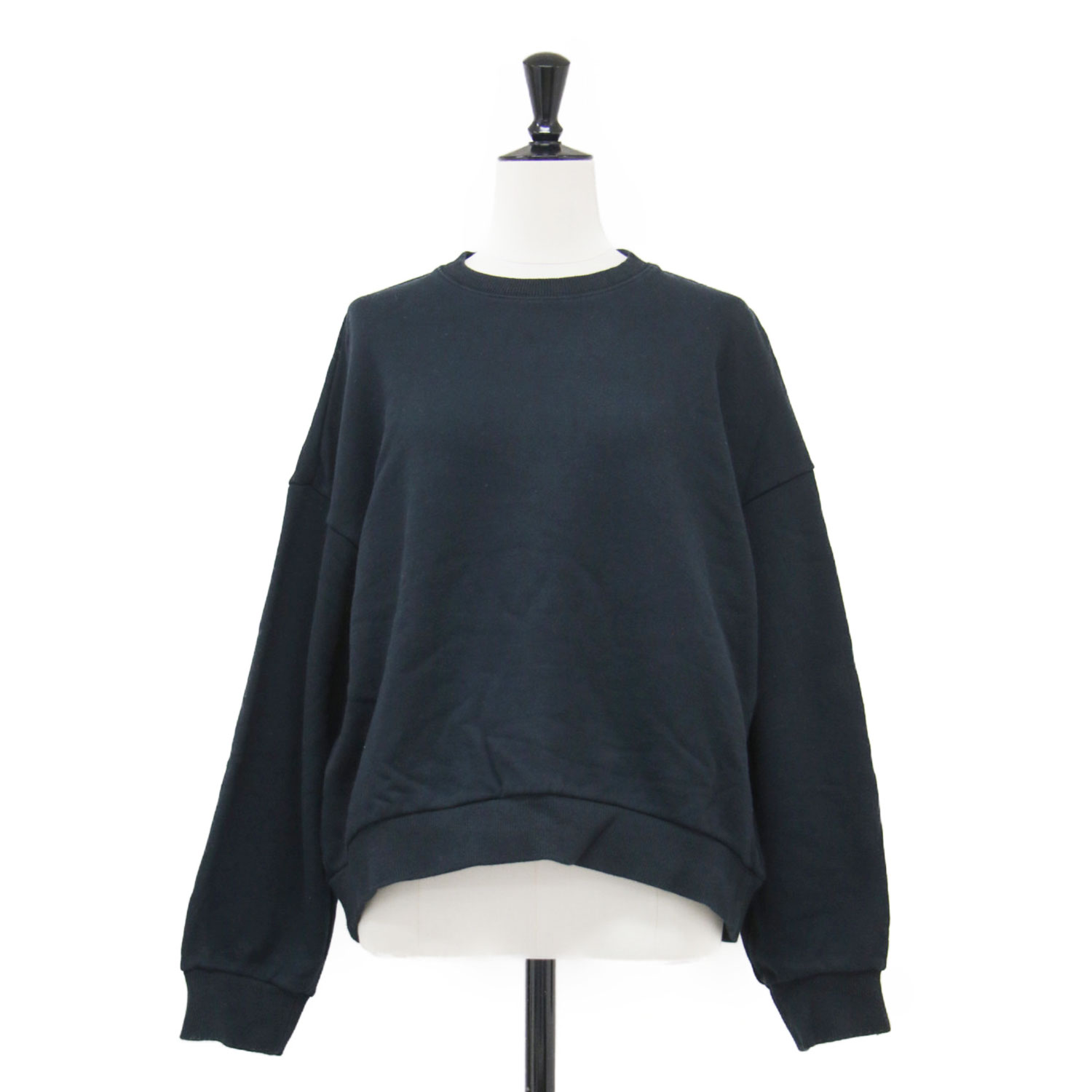 MidiUmi ミディウミ スウェット ブラック 黒 サイズ:FREE | ワイド スウェット プルオーバー / wide sweat PO トレーナー クルーネック 長袖 ドロップショルダー ブランドタグ コットン ウォッシャブル | トップス【レディース】【中古】【K4779】