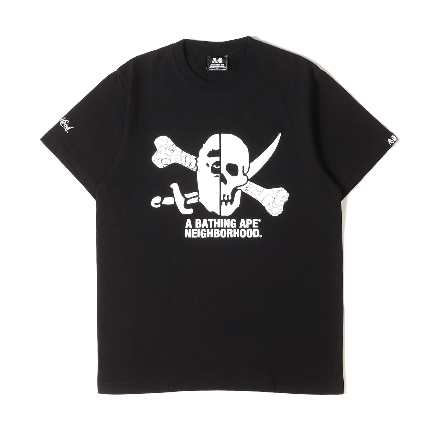 A BATHING APE ア ベイシング エイプ プルオーバー 黒いこと 黒 大きさ:S | 初売り ×NEIGHBORHOOD 猿顔\u0026スカル人切り包丁 プルオーバー | トップス カットソー 半袖【メンズ】【中古】【美品】【K4846】
