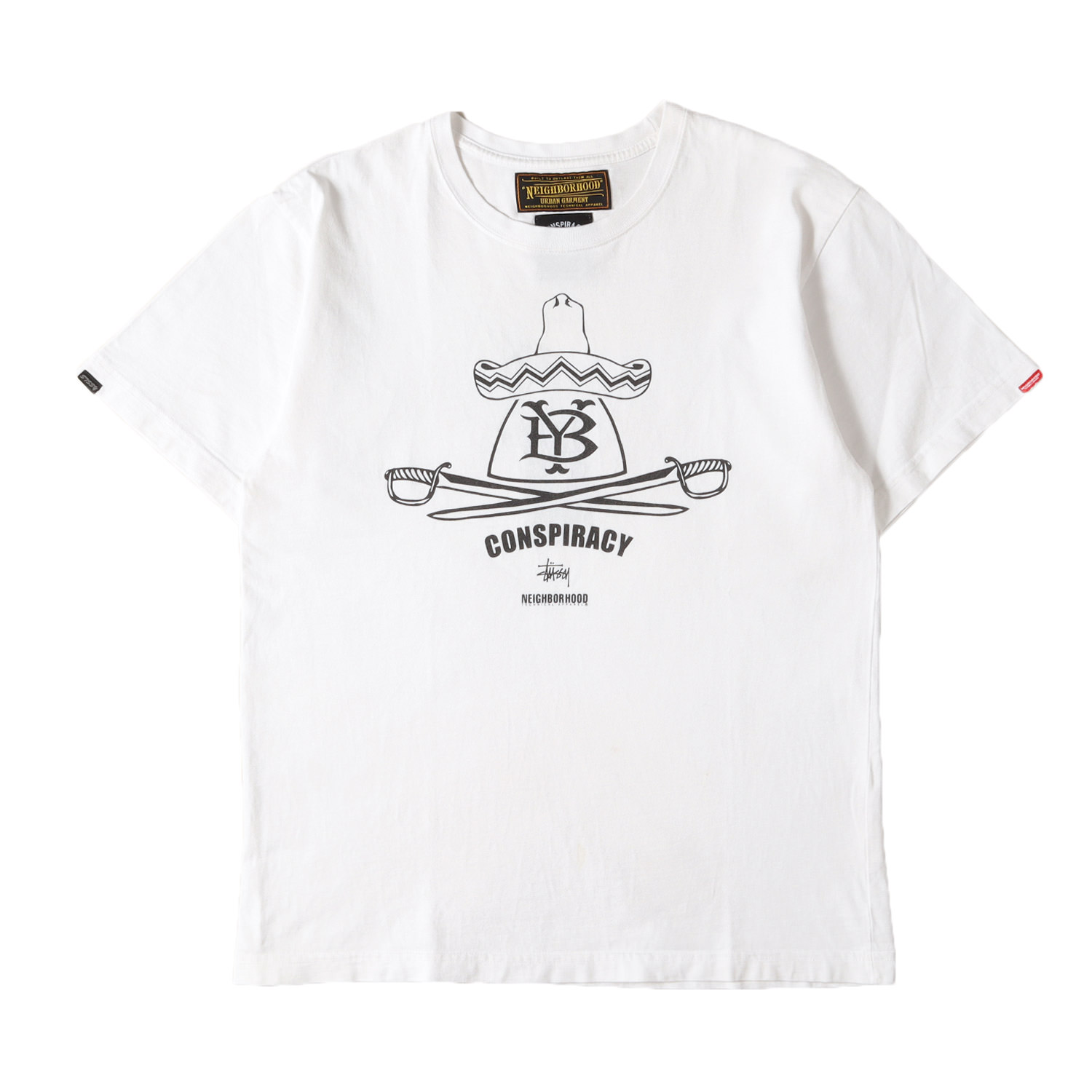 NEIGHBORHOOD ネイバーフッド Tシャツ ホワイト 白 サイズ:M | ×STUSSY Boneyards クロスソード Tシャツ | コラボ 半袖 ショート ハーフ スリーブ カットソー【メンズ】【中古】【K4777】