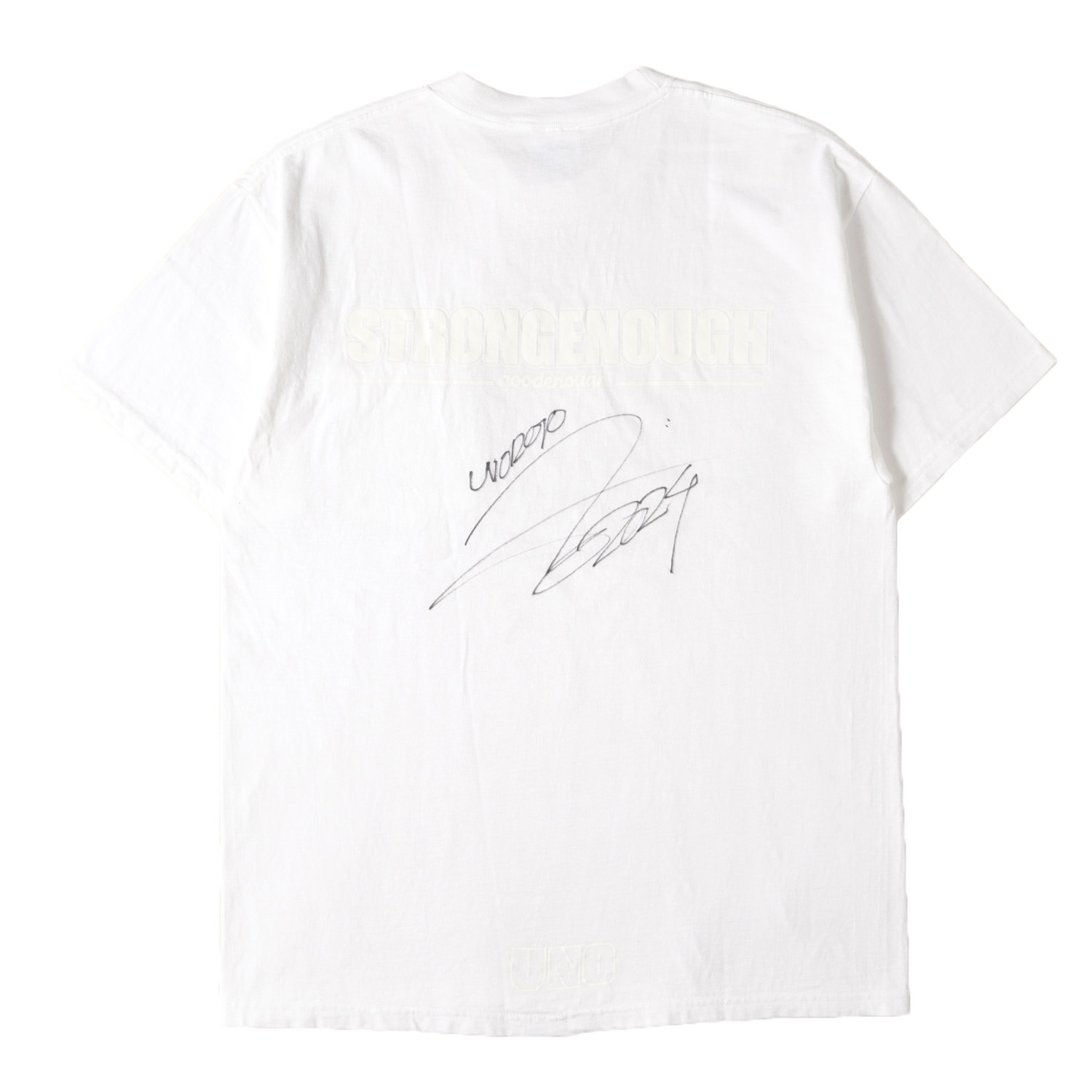 GOOD ENOUGH グッドイナフ Tシャツ ホワイト 白 サイズ:L | 90s ×宇野薫直筆サイン入り ×MORE ABOUT LESS ポケット Tシャツ | コラボ 半袖 ショート ハーフ スリーブ カットソー【メンズ】【中古】【K4783】