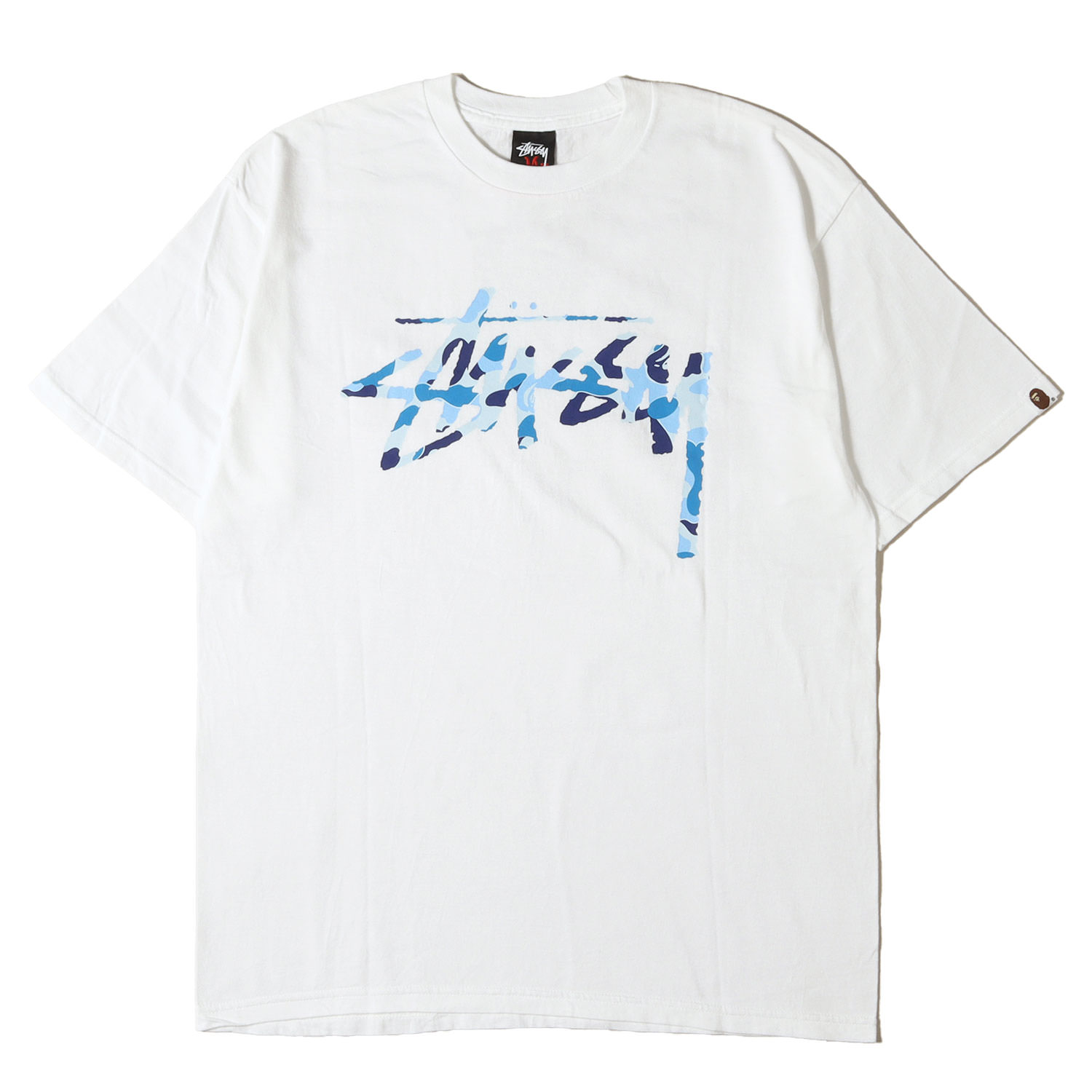 STUSSY ステューシー Tシャツ ホワイト 白 サイズ:M | ×A BATHING APE 30周年記念 ABCカモ ストックロゴ Tシャツ | コラボ 半袖 ショート ハーフ スリーブ カットソー【メンズ】【中古】【美品】【K4783】