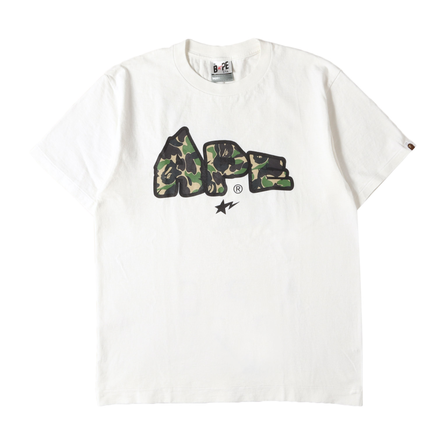 A BATHING APE ア ベイシング エイプ Tシャツ ホワイト 白 サイズ:M | 00s FOOT SOLDIER限定 APEカモ柄 BAPE STAロゴ Tシャツ | 裏原 アーカイブ 半袖 ショート ハーフ スリーブ カットソー【メンズ】【中古】【K4783】