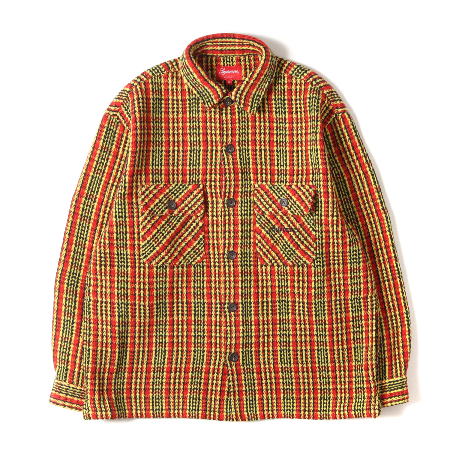 Supreme シュプリーム 上衣 ゴールド×赤いこと 大きさ:M | 22AW 甚だしい 照合のしるし 綿ネル プルオーバー上衣(Heavy Flannel Shirt Jacket) | アウター 上衣 厚地の外套【メンズ】【中古】【美品】【K4837】