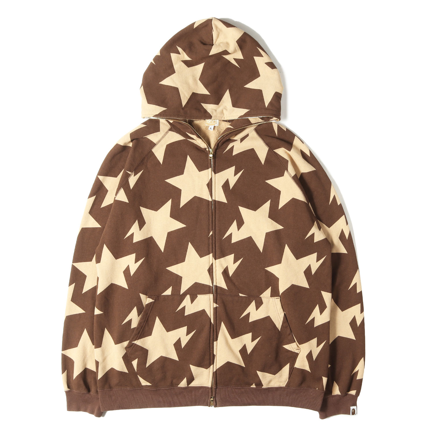 A BATHING APE ア ベイシング エイプ パーカー ブラウン ベージュ サイズ:XL | 00s STA総柄 フルジップ スウェットパーカー | トップス フーディー【メンズ】【中古】【K4779】