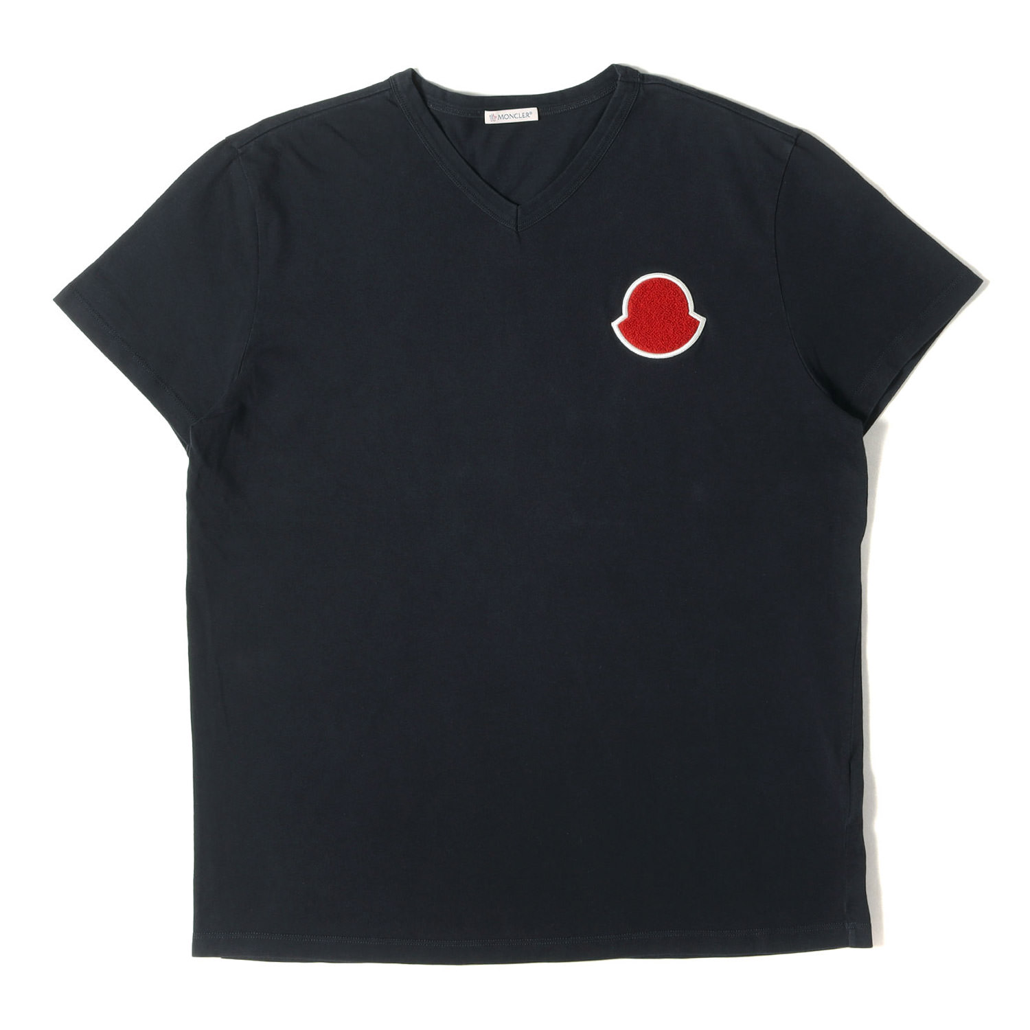 MONCLER モンクレール Tシャツ ネイビー 紺 サイズ:XXL | ロゴワッペン Vネック Tシャツ(MAGLIA SCOLLO A V) | トップス カットソー 半袖【メンズ】【中古】【K4780】