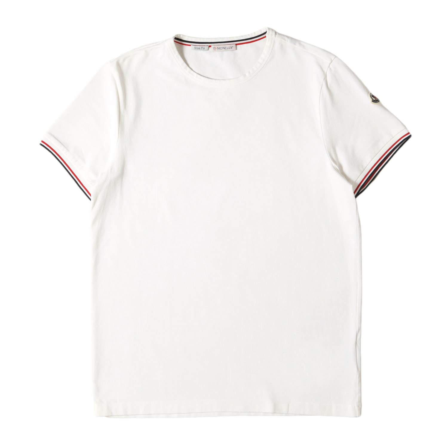 MONCLER モンクレール Tシャツ ホワイト 白 サイズ:M | 22SS トリコロールリブ ストレッチ Tシャツ(MAGLIA T-SHIRT) | トップス カットソー 半袖【メンズ】【中古】【美品】【K4780】