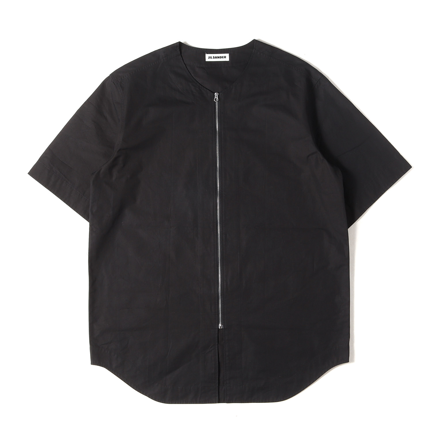 JIL SANDER ジル・サンダー シャツ ブラック 黒 サイズ:48 | 22SS ノーカラー Vネック ジップアップ ショートスリーブ シャツ | トップス カジュアルシャツ 半袖【メンズ】【中古】【美品】【K4786】