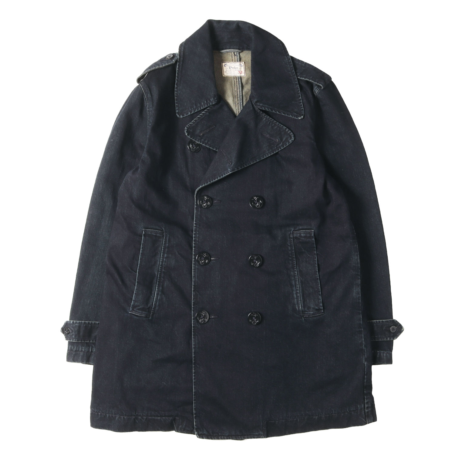 POLO Ralph Lauren ポロ ラルフローレン 厚地の外套 インディゴ 大きさ:XL | ウォッシュ工業 船がかり名取り草 ジーンズ トレンチコート | アウター 上衣 厚地の外套【メンズ】【中古】【K4806】
