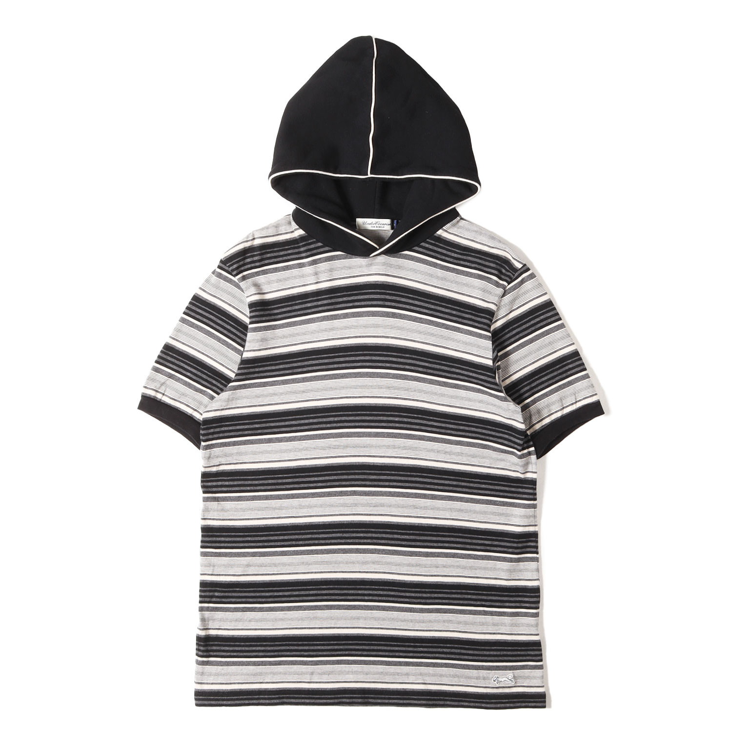 UNDERCOVER アンダーカバー Tシャツ グレー ブラック オフホワイト サイズ:3 | スウェットフード付き ボーダー Tシャツ | トップス カットソー 半袖【メンズ】【中古】【美品】【K4784】