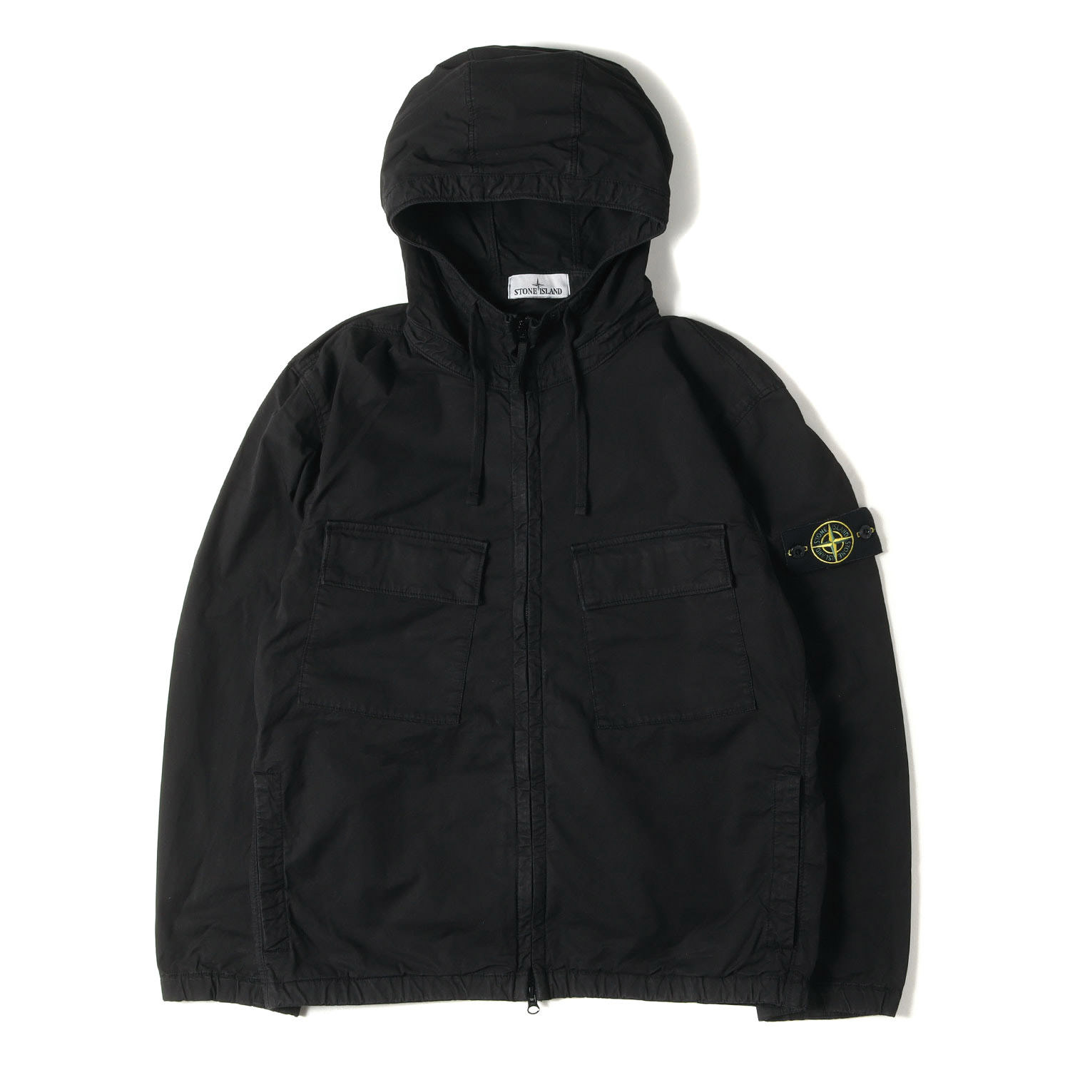 STONE ISLAND ストーンアイランド ジャケット ブラック 黒 サイズ:L | 23AW ガーメントダイ加工 ストレッチコットン フーデッド ジャケット | アウター ブルゾン 上着【メンズ】【中古】【K4784】