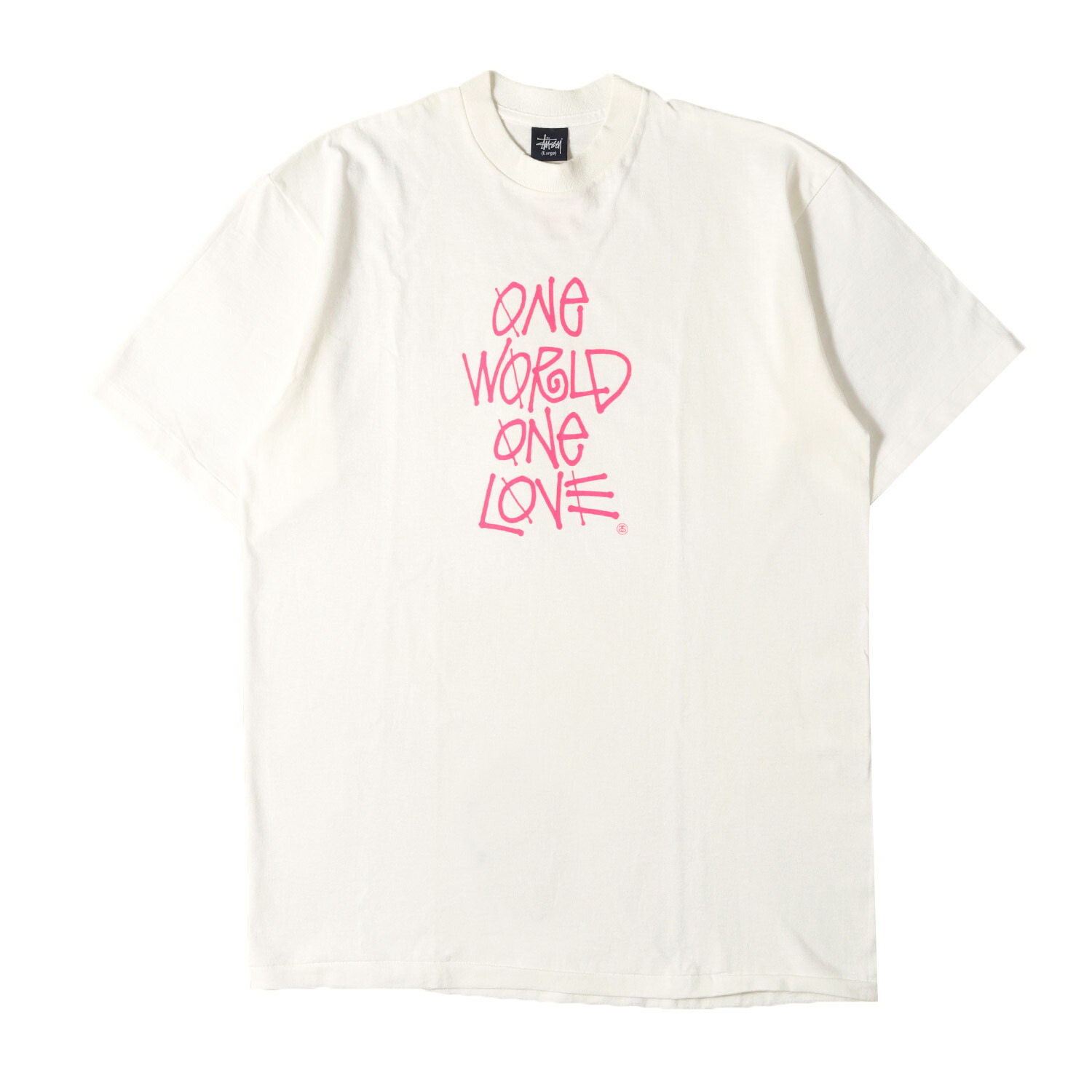 STUSSY ステューシー Tシャツ ホワイト 白 サイズ:L | 00s ONE WORLD ONE LOVE ショーンフォントロゴ Tシャツ | デッドストック 半袖 ショート ハーフ スリーブ カットソー【メンズ】【K4784】