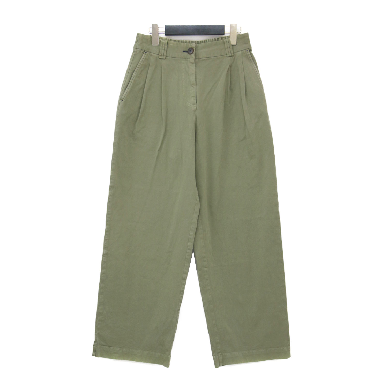 PS Paul Smith ピーエスポールスミス パンツ カーキ サイズ:40(M) | 25春夏 コットン ツータック チノパンツ / ワイドパンツ ハイウエスト ギャザー ストレッチ | ボトムス ズボン【レディース】【中古】【K4784】