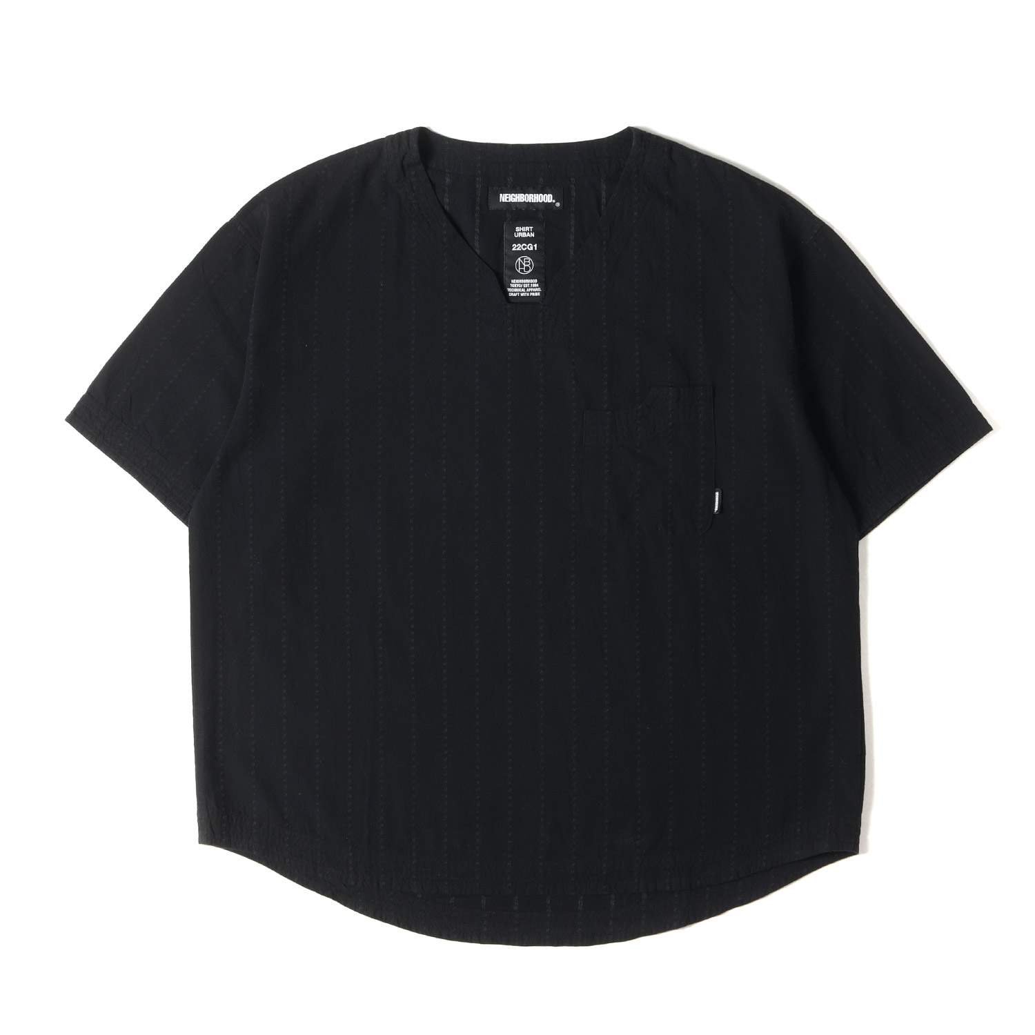 NEIGHBORHOOD ネイバーフッド シャツ ブラック 黒 サイズ:L | 22SS ドビー ストライプ プルオーバー 半袖 シャツ (DOBBY. PO / C-SHIRT. SS) | トップス カジュアルシャツ【メンズ】【中古】【美品】【K4786】