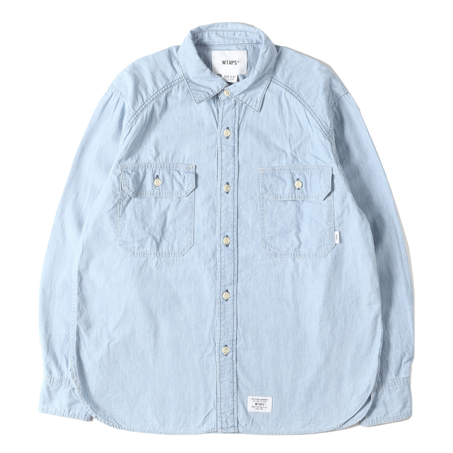 WTAPS ダブルタップス シャツ インディゴ サイズ:S | 24AW バイオブリーチ加工 シャンブレーシャツ(CB / LS / COTTON. CHAMBRAY) | トップス カジュアルシャツ 長袖【メンズ】【中古】【美品】【K4786】