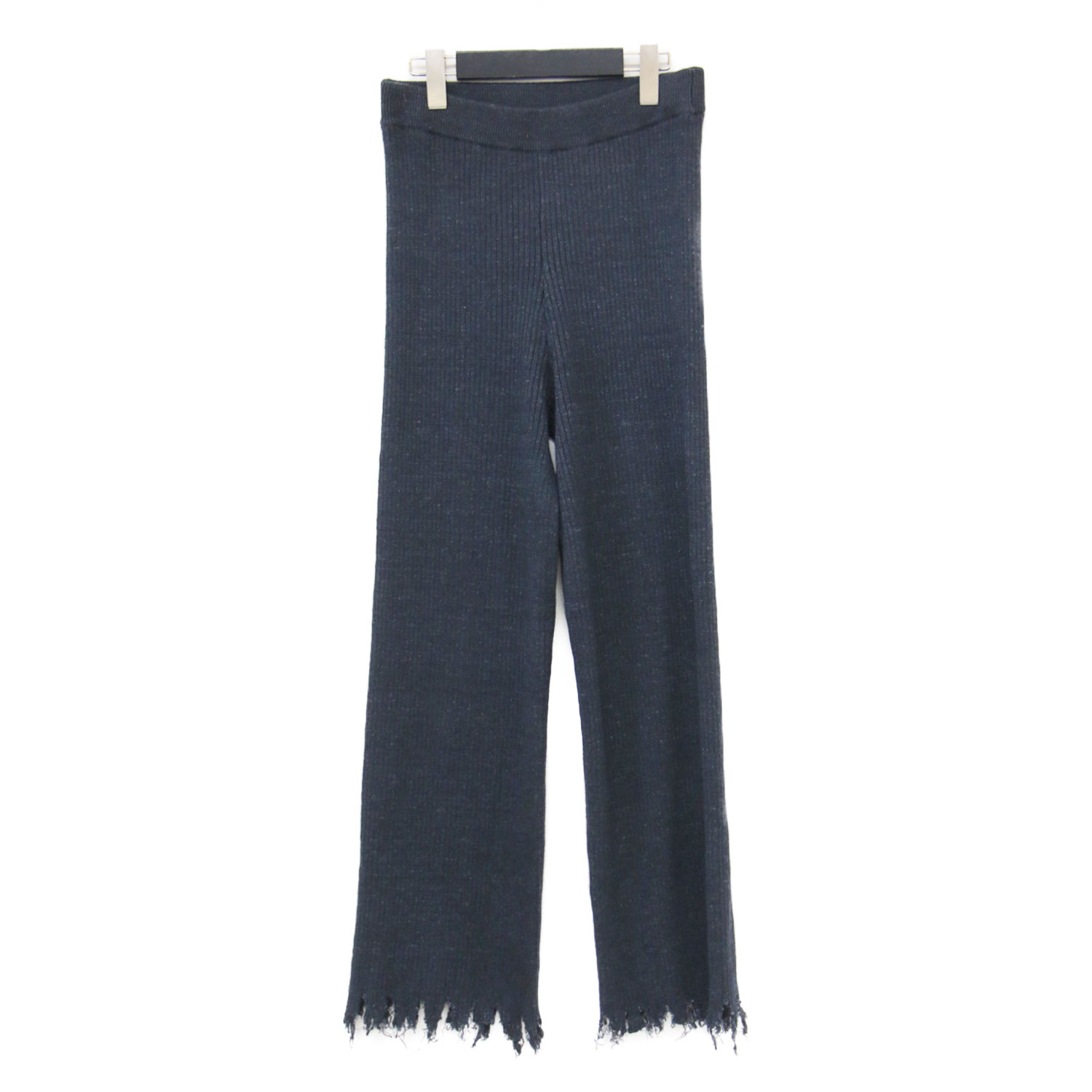 Plage プラージュ パンツ ネイビー 紺 サイズ:38(M) | 22春夏 JAZZ LINEN パンツ / ニット セミフレア ネップ リブ リネン | ボトムス ズボン【レディース】【中古】【K4787】