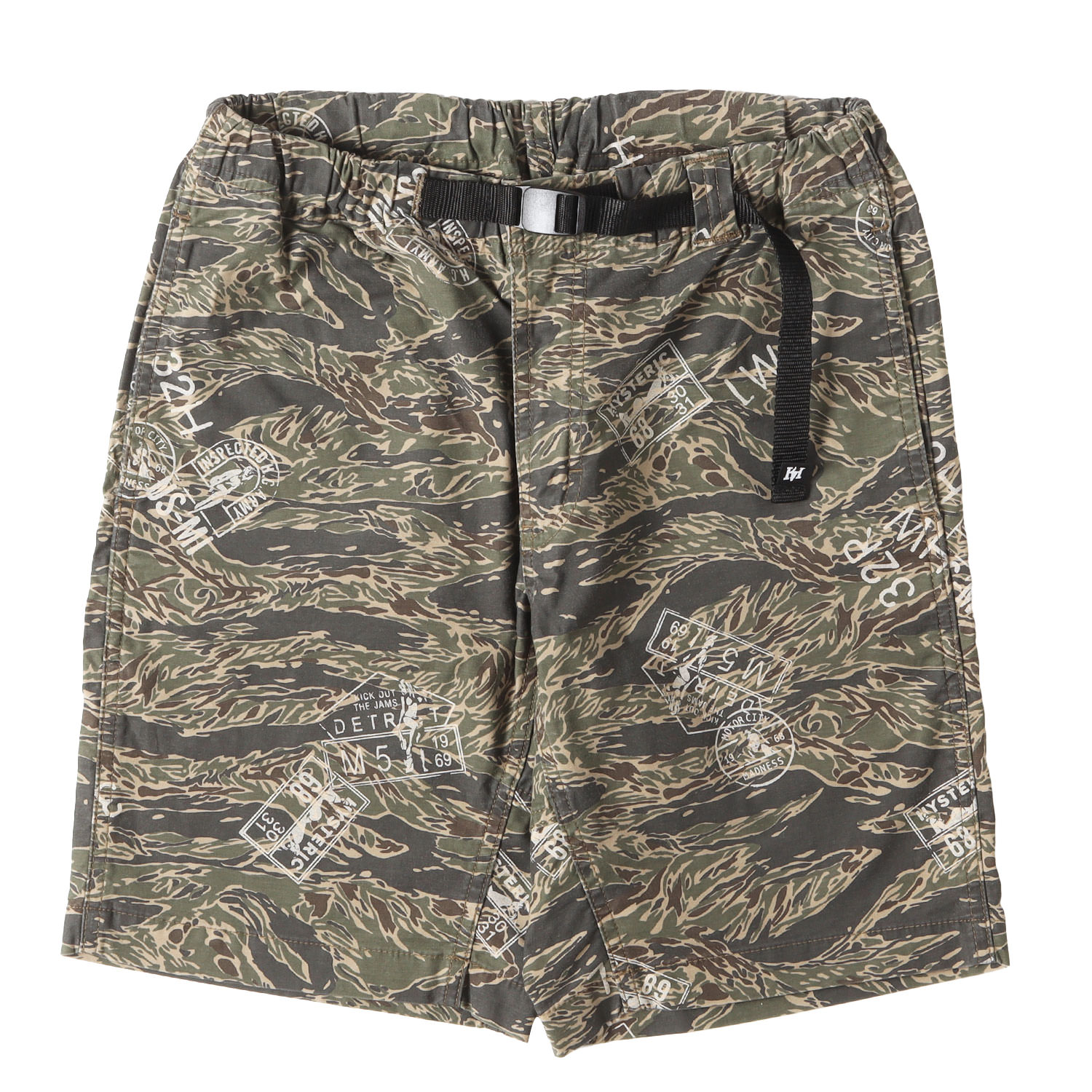 HYSTERIC GLAMOUR ヒステリックグラマー パンツ グリーン系 サイズ:S | ガールロゴ カモ ストレッチ ショート パンツ | ボトムス ショーツ【メンズ】【中古】【K4806】