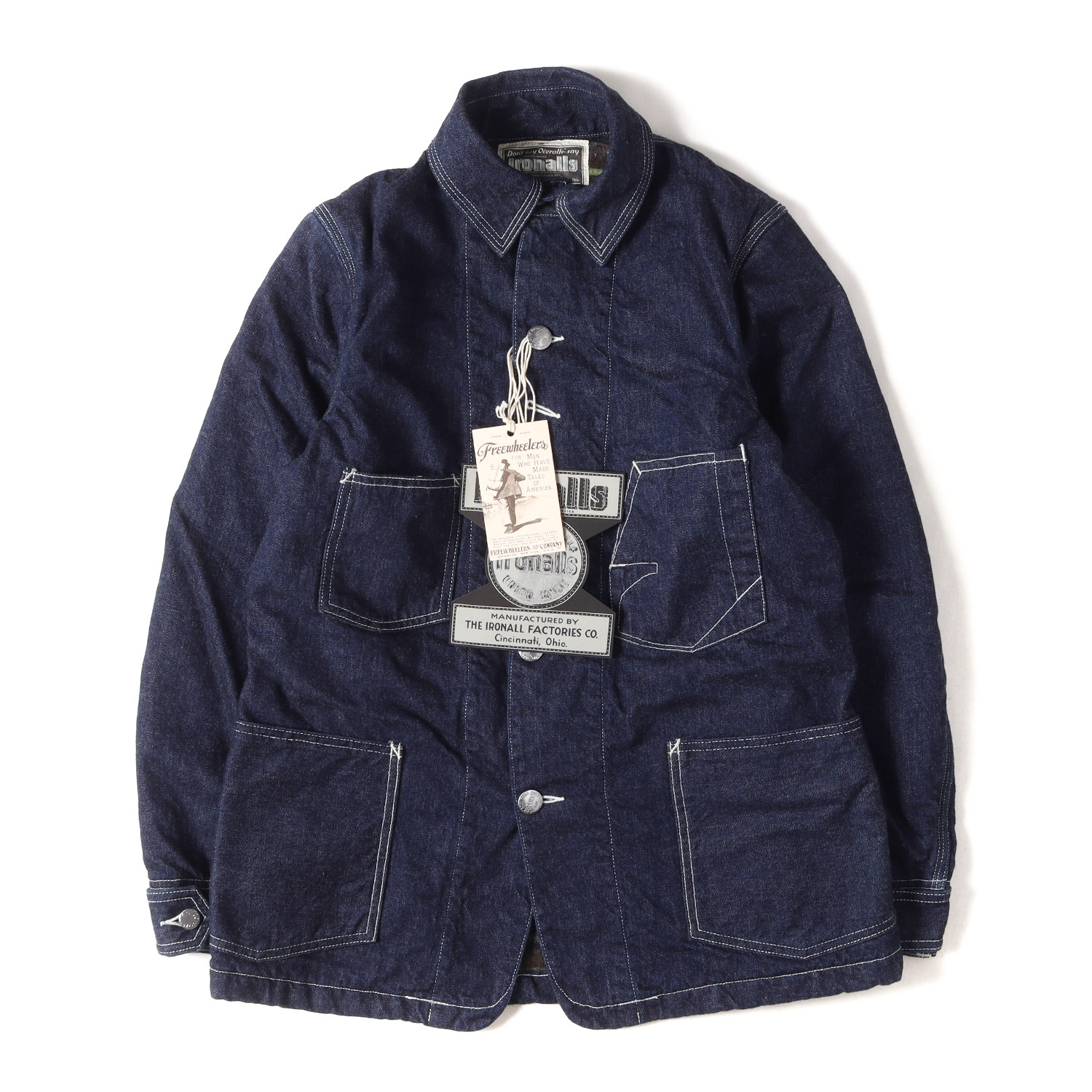FREEWHEELERS フリーホイーラーズ ジャケット インディゴ サイズ:34(XS) | アイアンスミス ブランケット付き デニム カバーオール (THE IRONALL FACTORIES K474 DENIM JACKET) | アウター ブルゾン 上着【メンズ】【K4789】