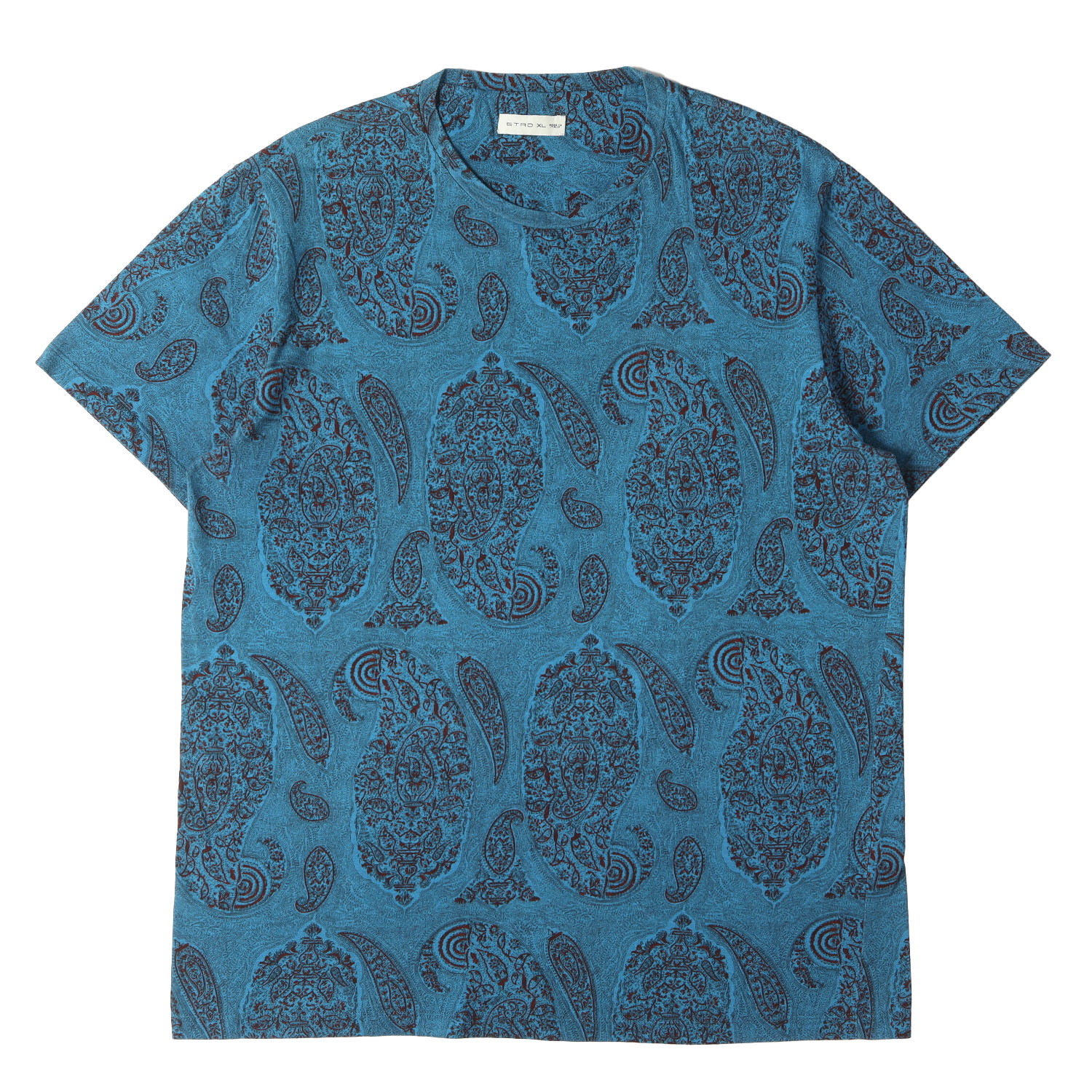 ETRO エトロ プルオーバー 青色 青 大きさ:XL | 20SS ビッグペイズリー柄 労働者の一団のど首 プルオーバー | 半袖 遊撃手 二分の一 捩り カットソー【メンズ】【中古】【K4837】