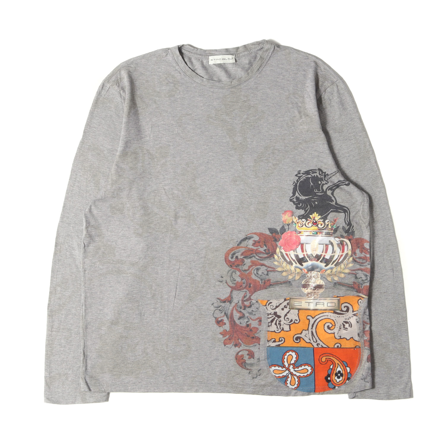 ETRO エトロ プルオーバー 薄墨色 大きさ:2XL | エンブレムグプリント 御花柄 ロング捩りプルオーバー | イタリア製 | トップス カットソー 長袖【メンズ】【中古】【美品】【K4840】