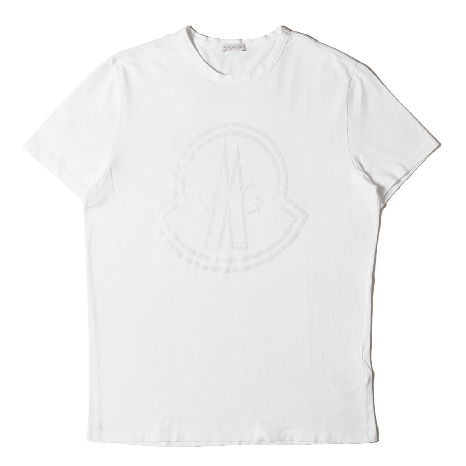 MONCLER モンク線路 プルオーバー 白いこと 白 大きさ:XL | フロッキープリント ロゴタイプ目じるし プルオーバー (MAGLIA T-SHIRT) | トップス カットソー 半袖【メンズ】【中古】【K4840】