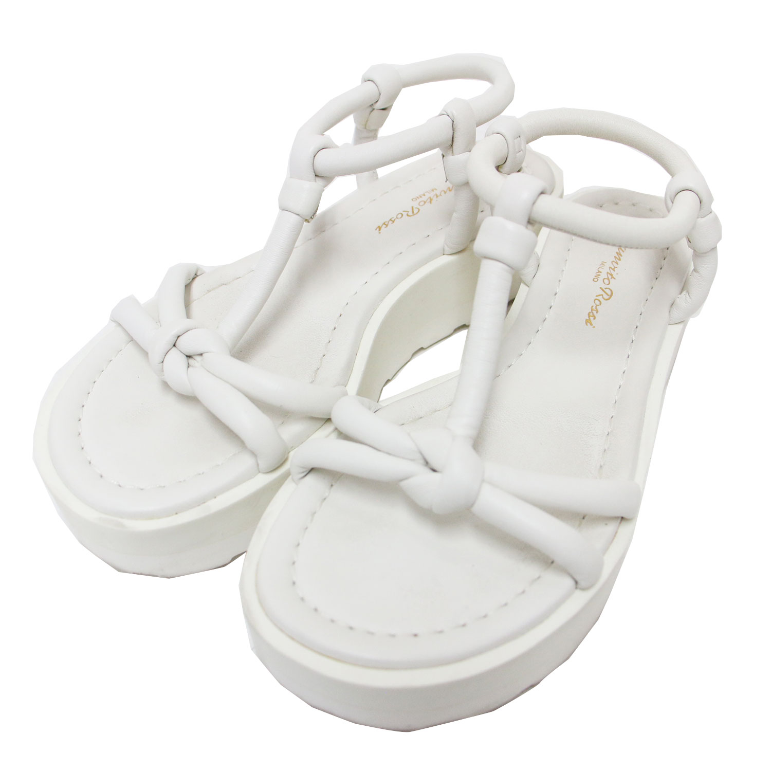Gianvito Rossi ジャンヴィト ロッシ サンダル サイズ:36 1/2(23.5cm) | アンクルストラップ プラットフォーム サンダル / MARINE NAPPA 厚底 レザー | ホワイト 白 | イタリア製 ブランド シューズ【レディース】【中古】【K4807】