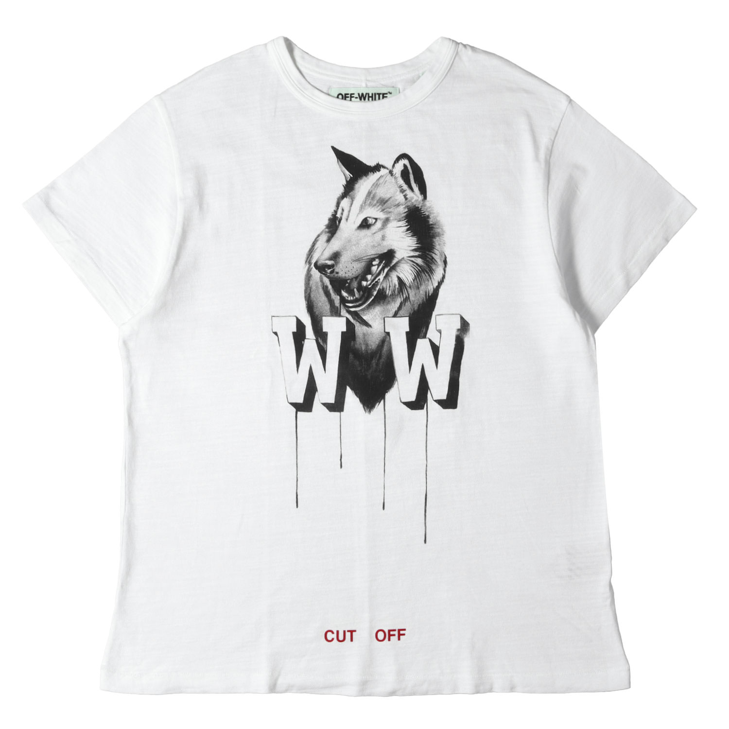 OFF-WHITE 象牙色 プルオーバー 白いこと 白 大きさ:M | 狼 グラフィック プルオーバー | 半袖 遊撃手 二分の一 捩り カットソー【メンズ】【中古】【K4840】
