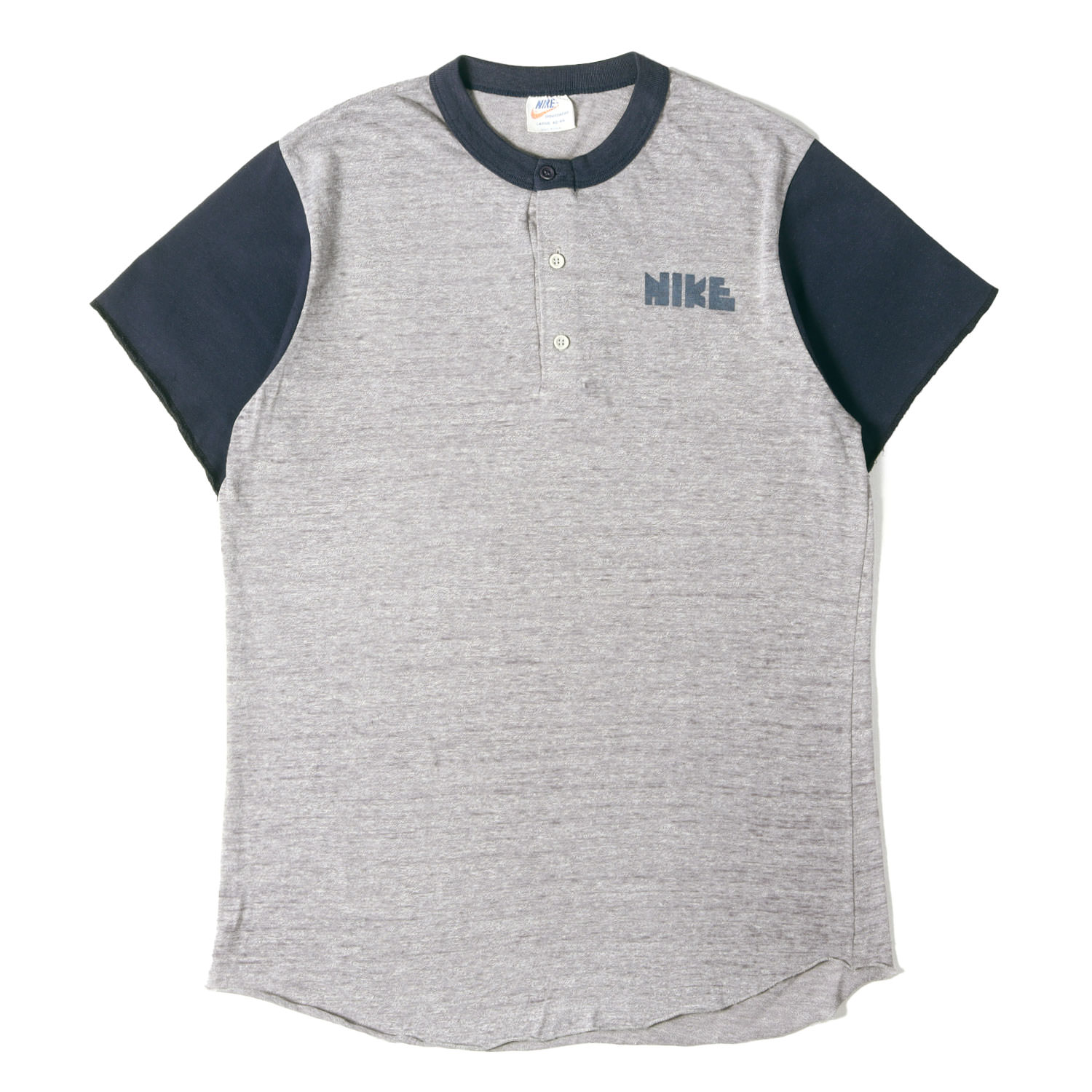 NIKE / vintage ナイキ ヴィンテージ プルオーバー ヘザーグレー×米国海軍 大きさ:L | 滅多に無い オレンジ色引き舟 | 70s ゴツナイキ ヘンリーのど首 プルオーバー | 70年月日 USA製 古着 | トップス カットソー【メンズ】【中古】【K4837】