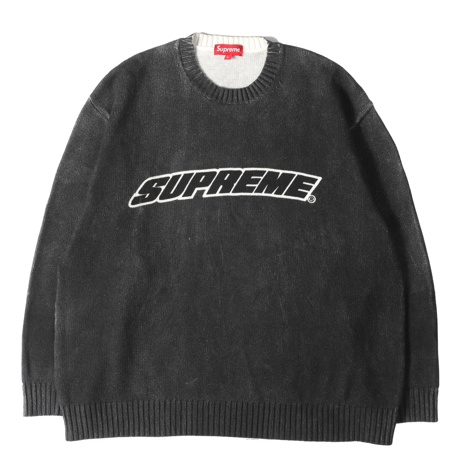 Supreme シュプリーム 編み物 黒いこと 黒 大きさ:XL | 23SS プリントウォッシュ ブランド名ロゴタイプ 労働者の一団のど首 綿織物 編み物 (Printed Washed Sweater) | トップス スウェーター【メンズ】【中古】【K4844】