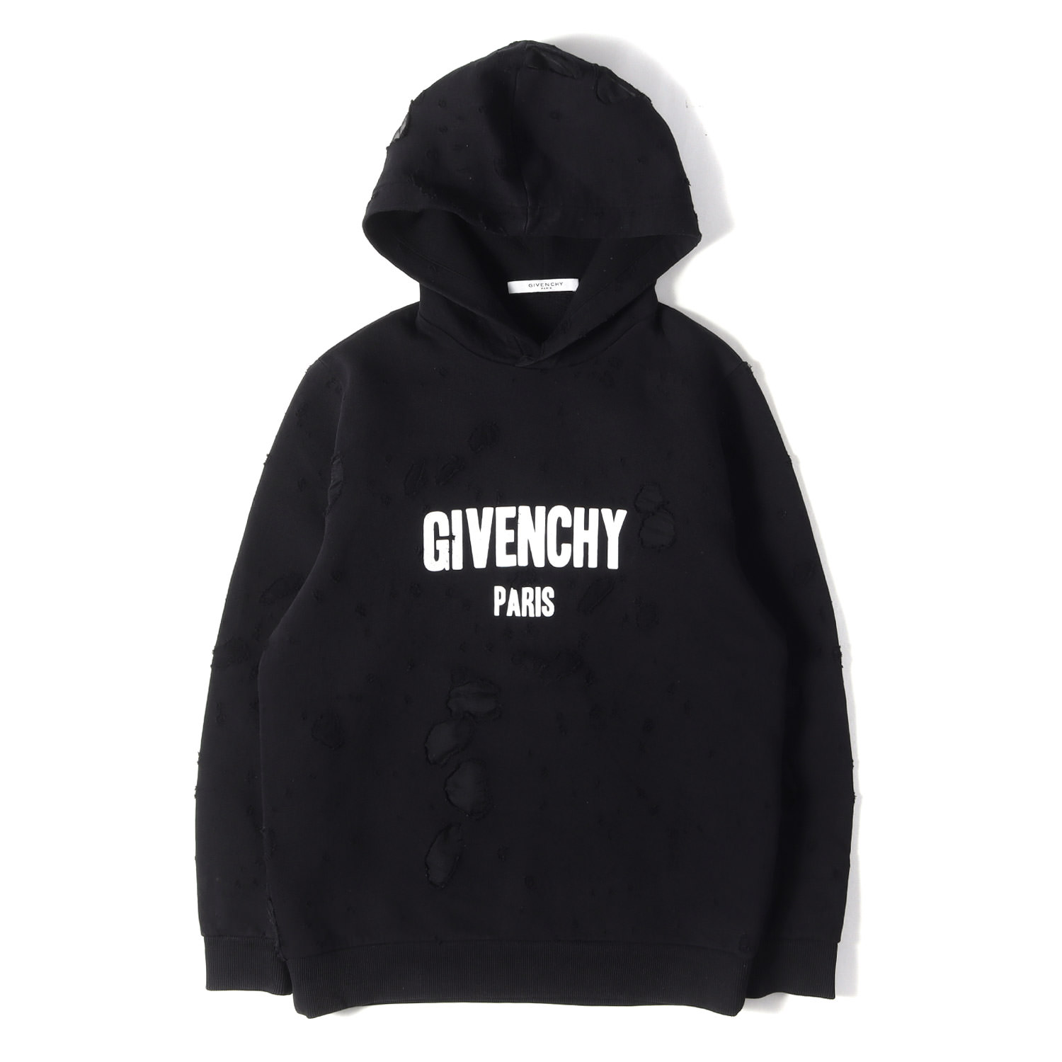 GIVENCHY ジバンシィ パーカー 黒いこと 黒 大きさ:S | デストロイ産業 ロゴタイプ刷り上げる スウェットパーカー | BM703A3Y0S | トップス フーディー ティーシャツ【メンズ】【中古】【K4845】