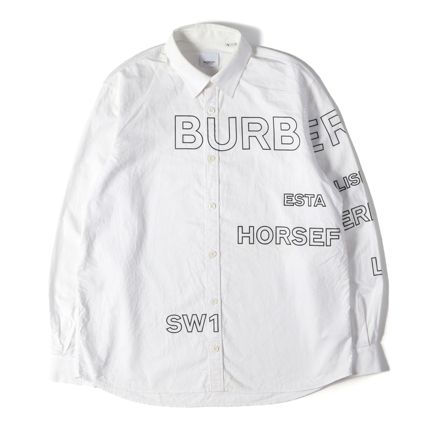 BURBERRY バーバリー シャツ ホワイト 白 サイズ:M | リカルド・ティッシ期 | 21SS ホースフェリー オックスフォードコットン ボタンシャツ (Horseferry Print Cotton Oxford Shirt) | トップス カジュアルシャツ 長袖【メンズ】【中古】【K4857】|ブランド古着のBEEGLE by Boo-Bee