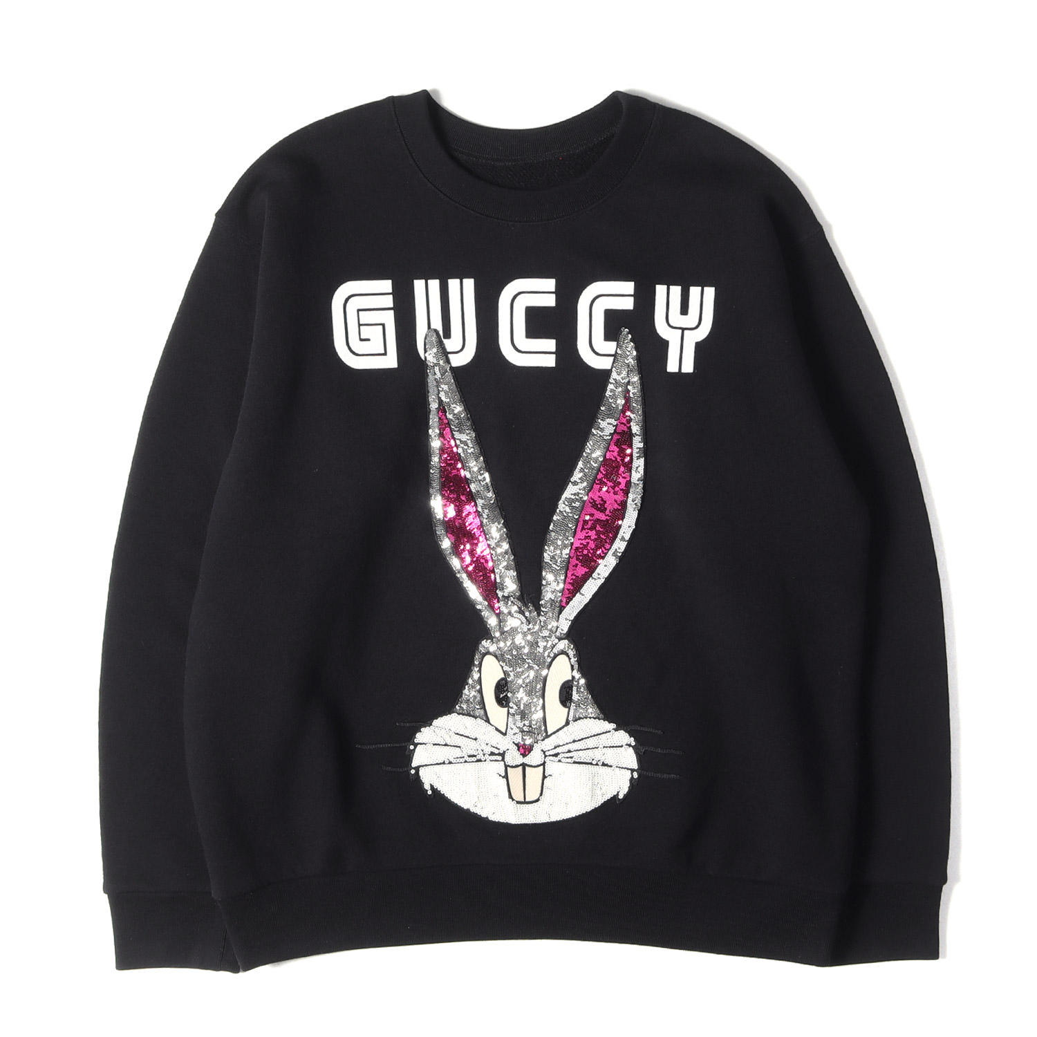 GUCCI グッチ 汗水 黒いこと 黒 大きさ:L | LOONEY TUNES スパンコール バッグス・バニー 労働者の一団のど首 トレーナー | イタリア製 トップス 調教師 共同研究 【メンズ】【中古】【美品】【K4839】