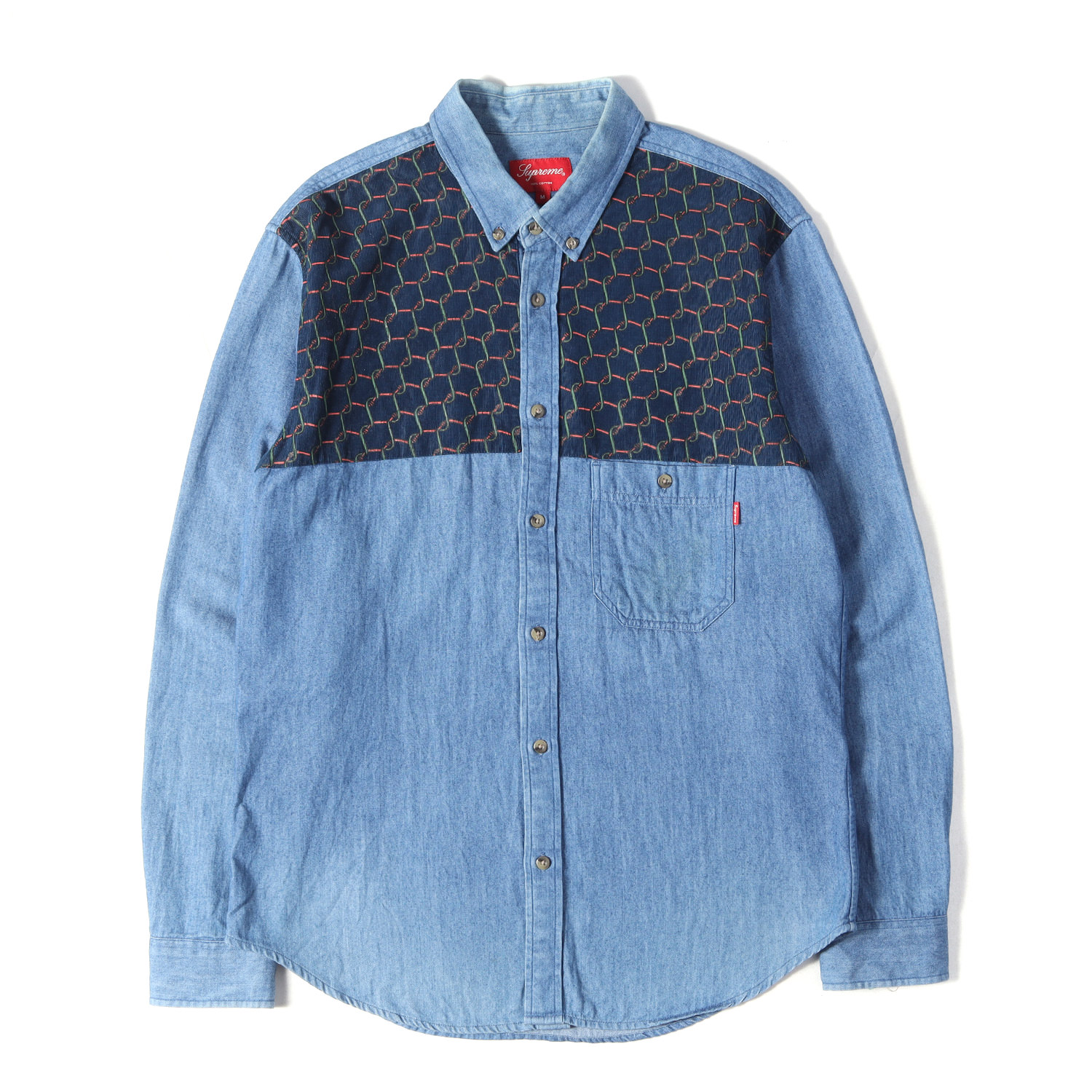 Supreme シュプリーム シャツ インディゴ サイズ:M | 13AW ワイヤー柄 コーデュロイ 切替 BD デニム ボタンシャツ (Denim Corduroy Shirt) | トップス カジュアルシャツ 長袖【メンズ】【中古】【K4857】|ブランド古着のBEEGLE by Boo-Bee