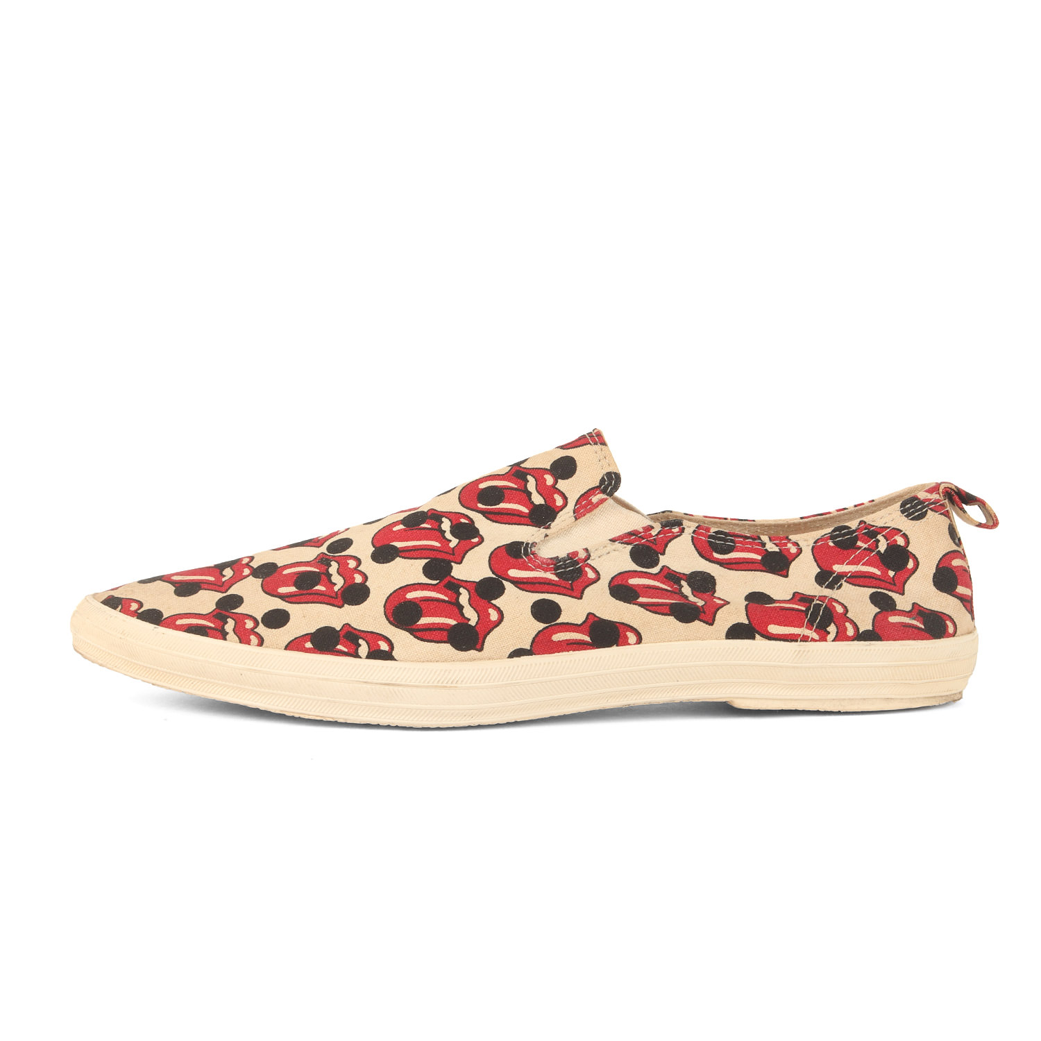 COMME des GARCONS HOMME PLUS コムデギャルソン オムプリュス サイズ:27.0cm | The Rolling Stones リップ&タン 総柄 キャンバス スリッポン / スニーカー | ホワイト 白 | ローカット シューズ 靴 コラボ【メンズ】【中古】【K4884】｜ブランド古着のBEEGLE by Boo-Bee