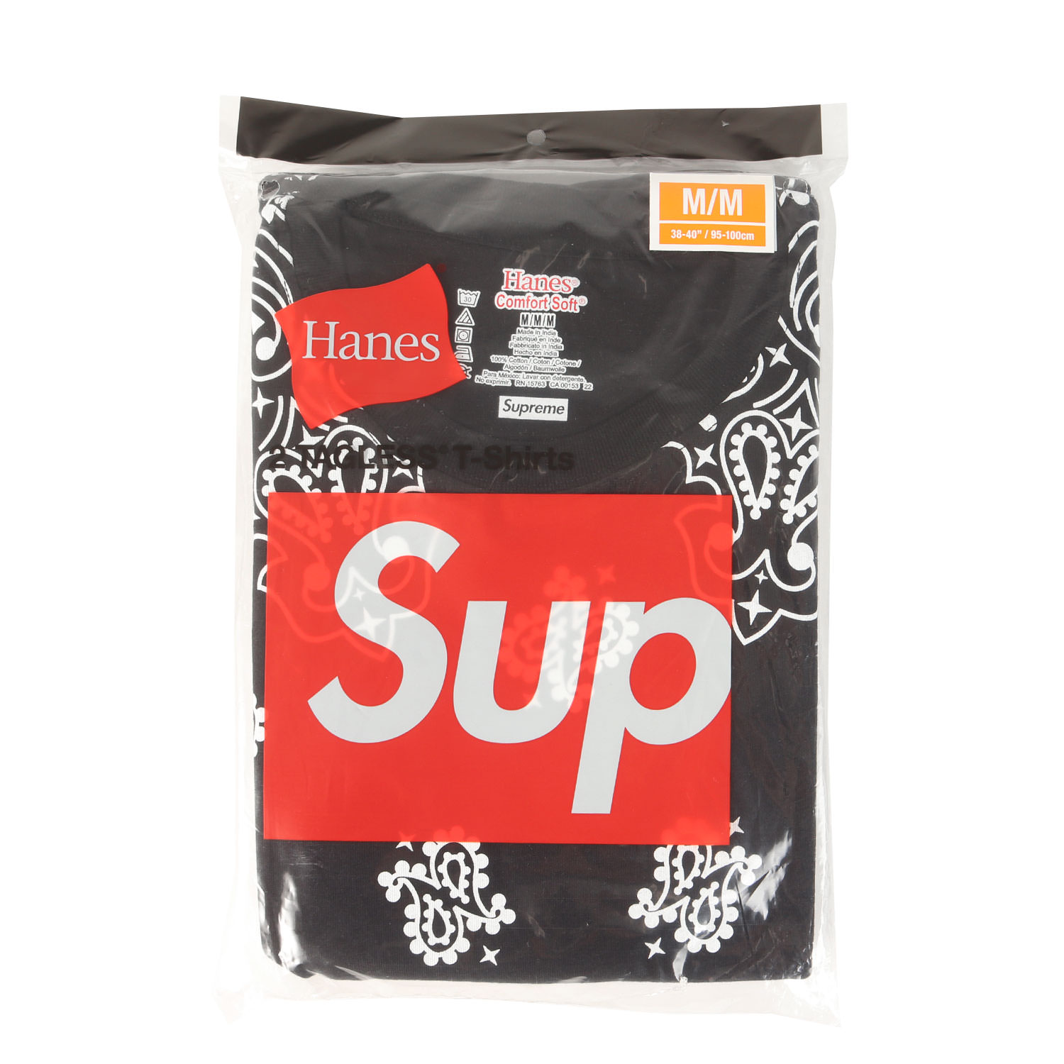 Supreme シュプリーム プルオーバー 黒いこと 黒 大きさ:M | 22AW ×Hanes バンダナ柄 労働者の一団のど首 プルオーバー 2枚風呂敷き包み Bandana Tagless Tees | 半袖 遊撃手 二分の一 捩り カットソー【メンズ】【K4837】
