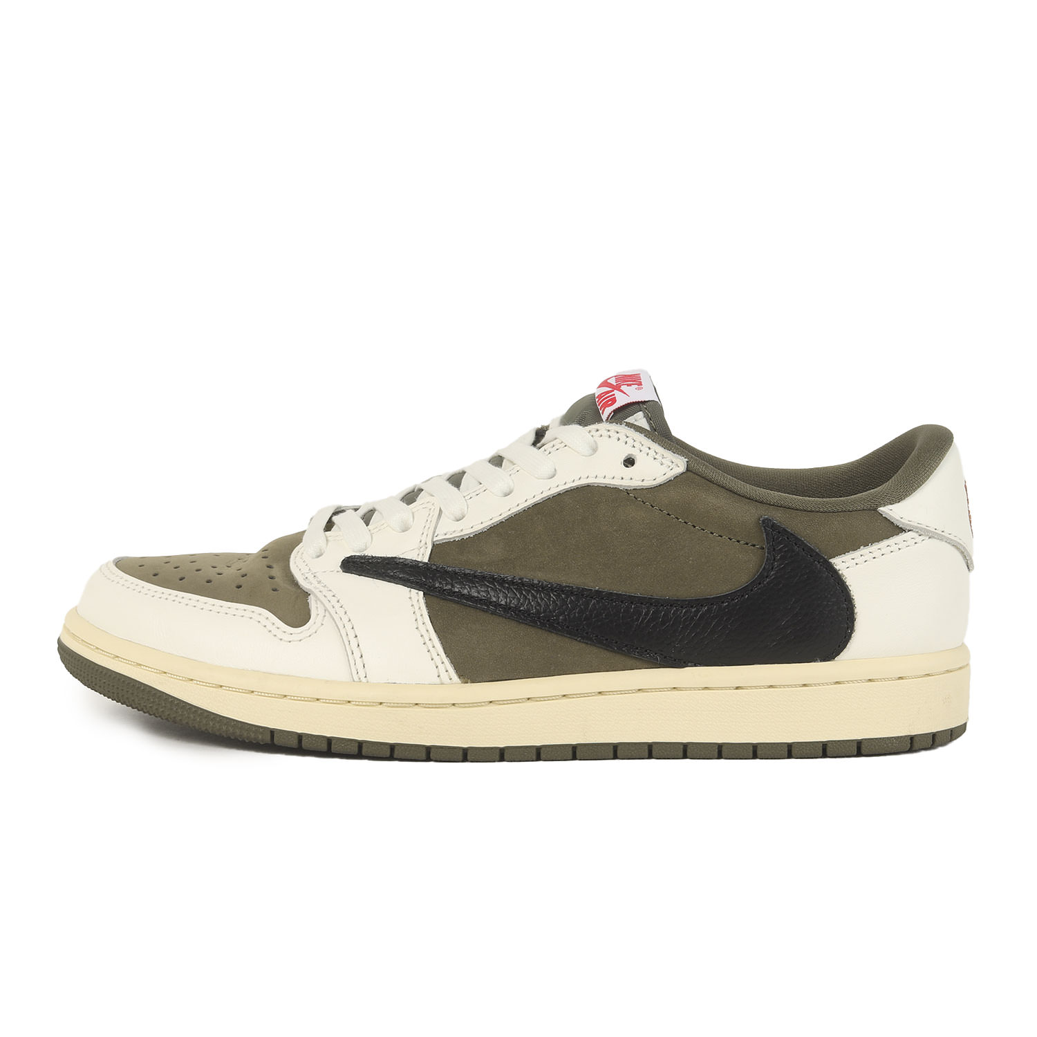 NIKE ナイキ 大きさ:US8.5(26.5珊) | ×Travis Scott AIR JORDAN 1 LOW OG SP REVERSE OLIVE DM7866-200 ヌバック なめし革 | 共同研究 シューズ 靴 スニーカー 置き目撥ねのける【メンズ】【中古】【美品】【K4837】