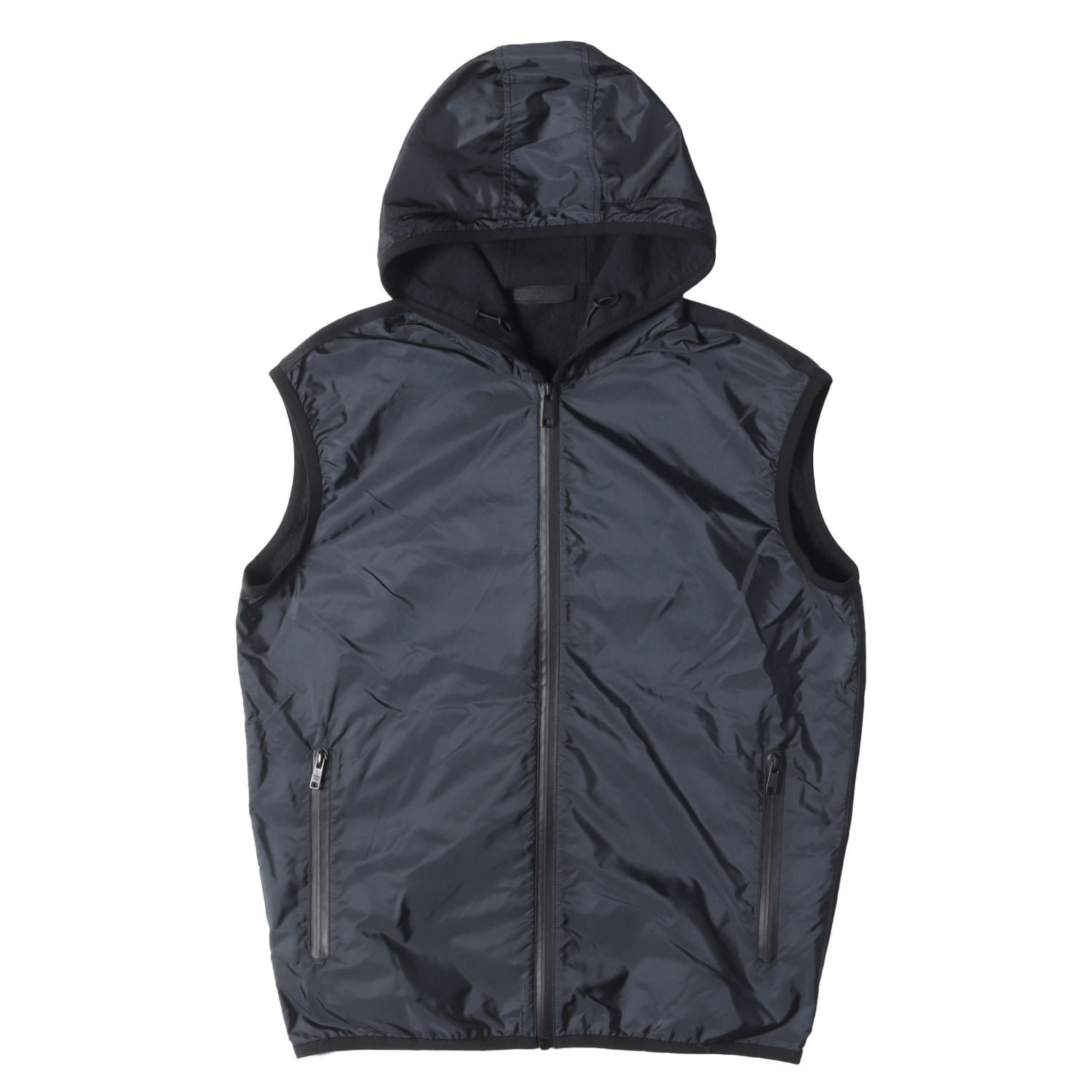 PRADA プラダ ベスト ネイビー 紺 サイズ:XL | フーデッド ナイロン コンビ スウェット ベスト | トップス【メンズ】【中古】【K4857】｜ブランド古着のBEEGLE by Boo-Bee
